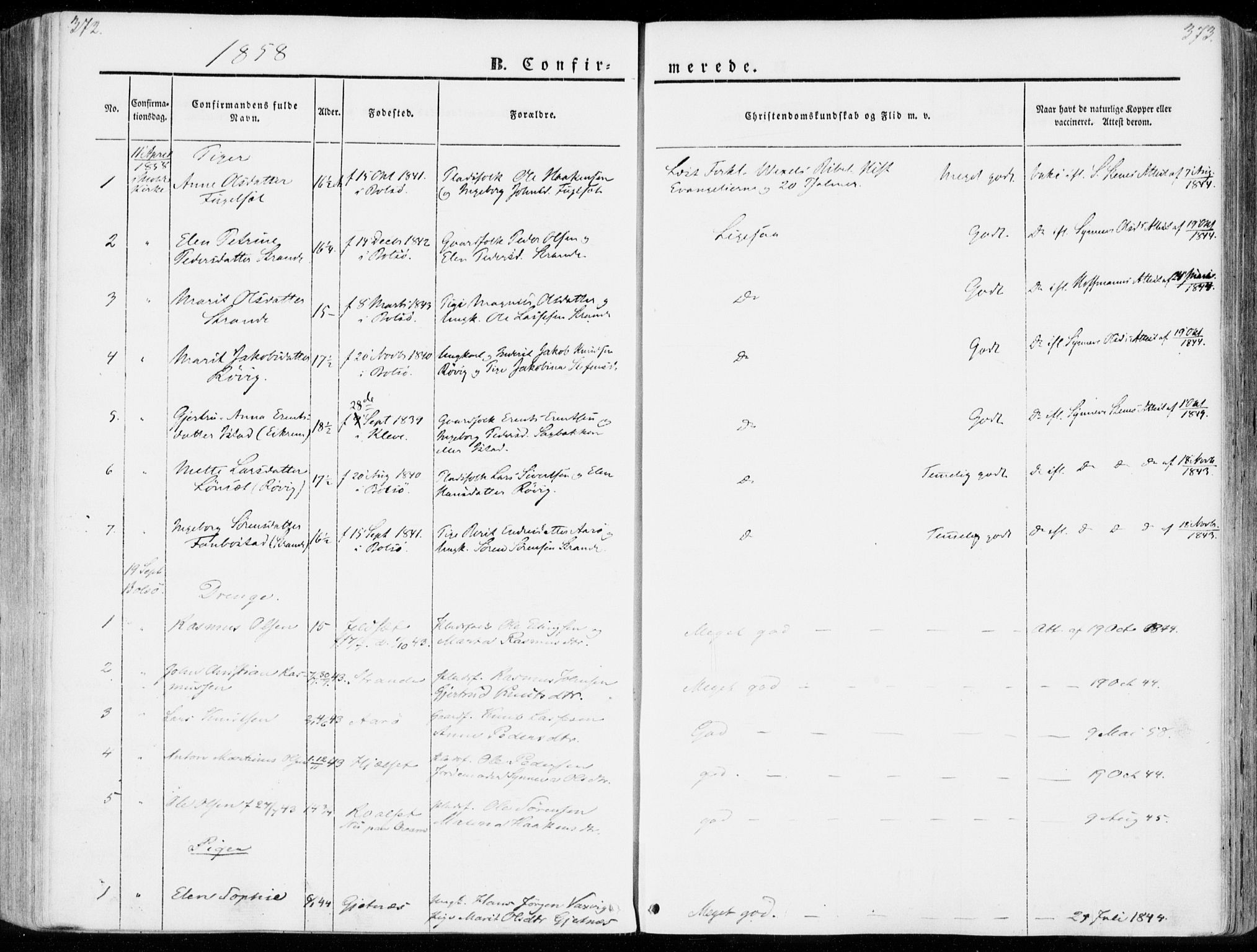 Ministerialprotokoller, klokkerbøker og fødselsregistre - Møre og Romsdal, SAT/A-1454/555/L0653: Parish register (official) no. 555A04, 1843-1869, p. 372-373
