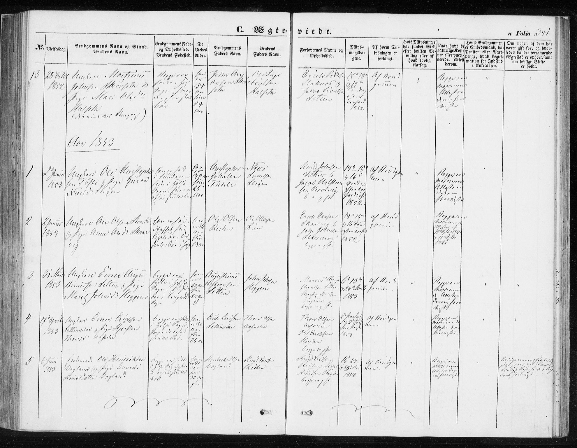 Ministerialprotokoller, klokkerbøker og fødselsregistre - Møre og Romsdal, SAT/A-1454/576/L0883: Parish register (official) no. 576A01, 1849-1865, p. 341