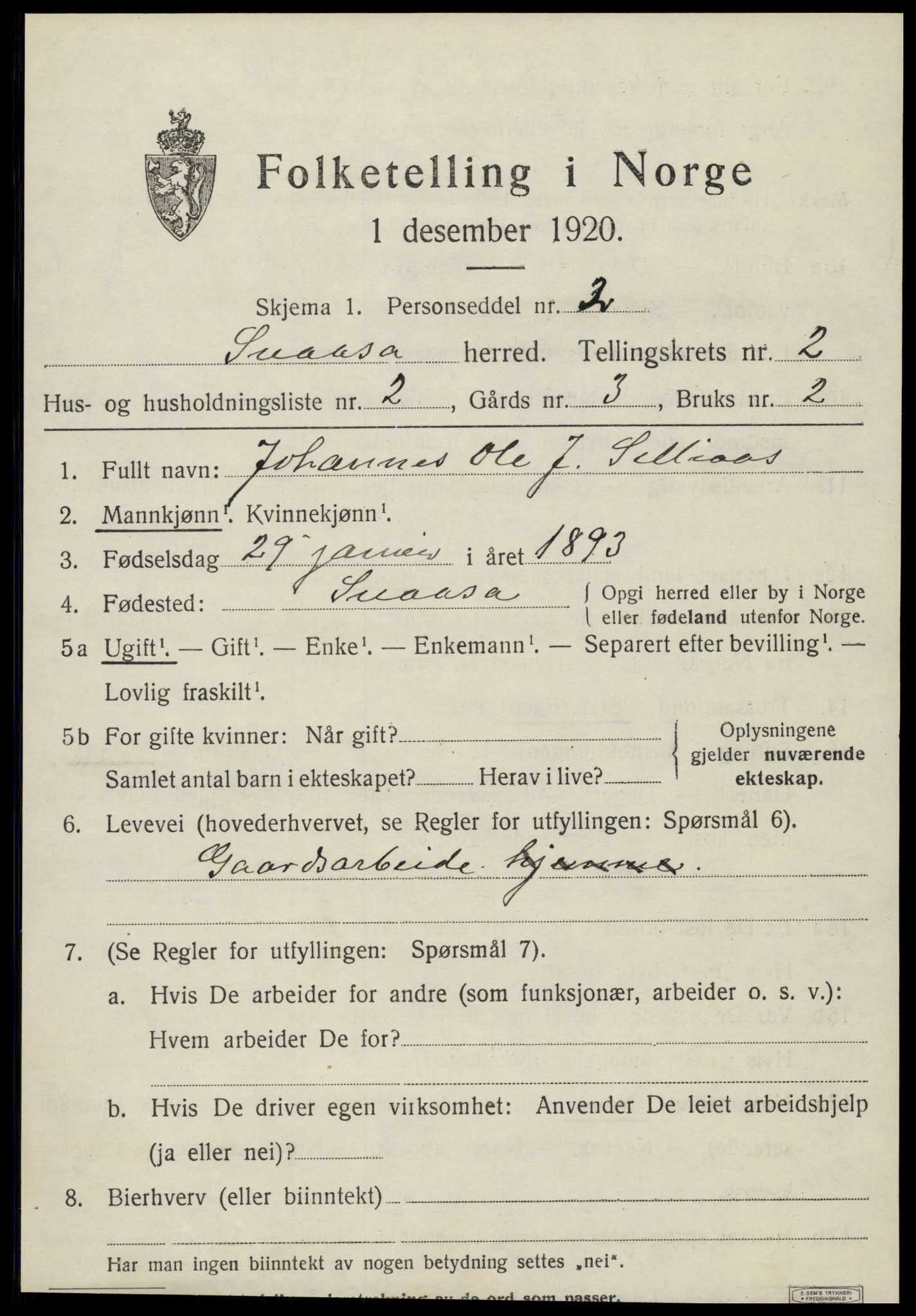 SAT, 1920 census for Snåsa, 1920, p. 1200