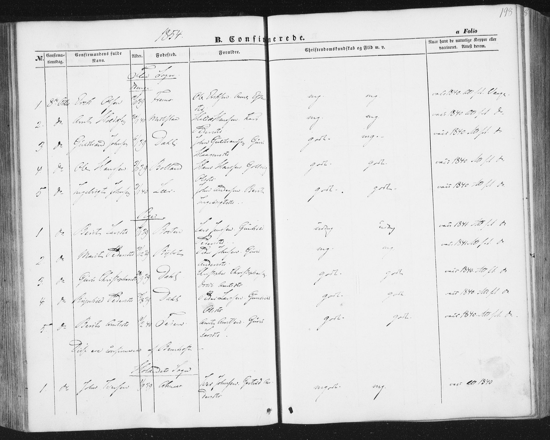 Ministerialprotokoller, klokkerbøker og fødselsregistre - Sør-Trøndelag, AV/SAT-A-1456/691/L1076: Parish register (official) no. 691A08, 1852-1861, p. 198