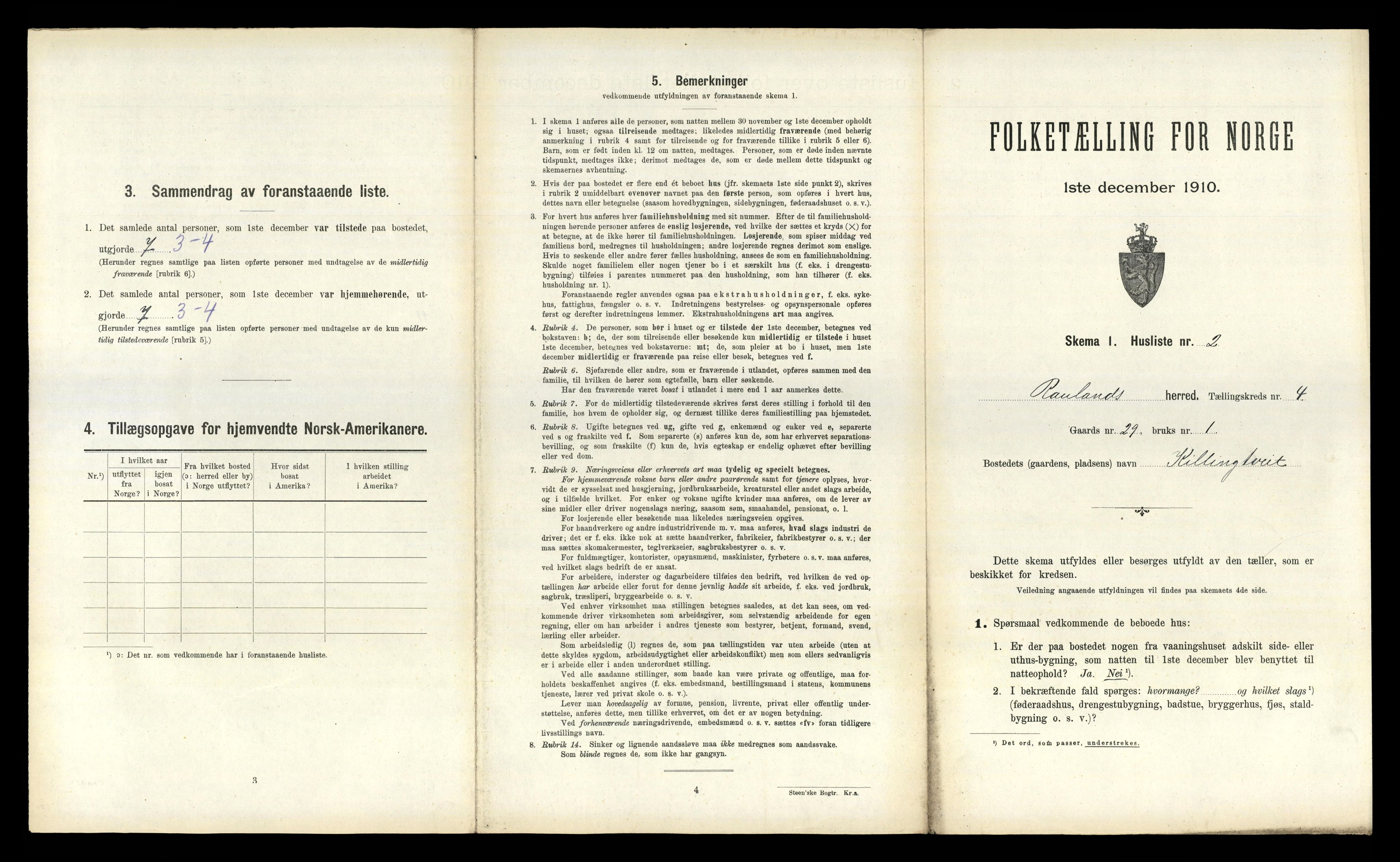 RA, 1910 census for Rauland, 1910, p. 139