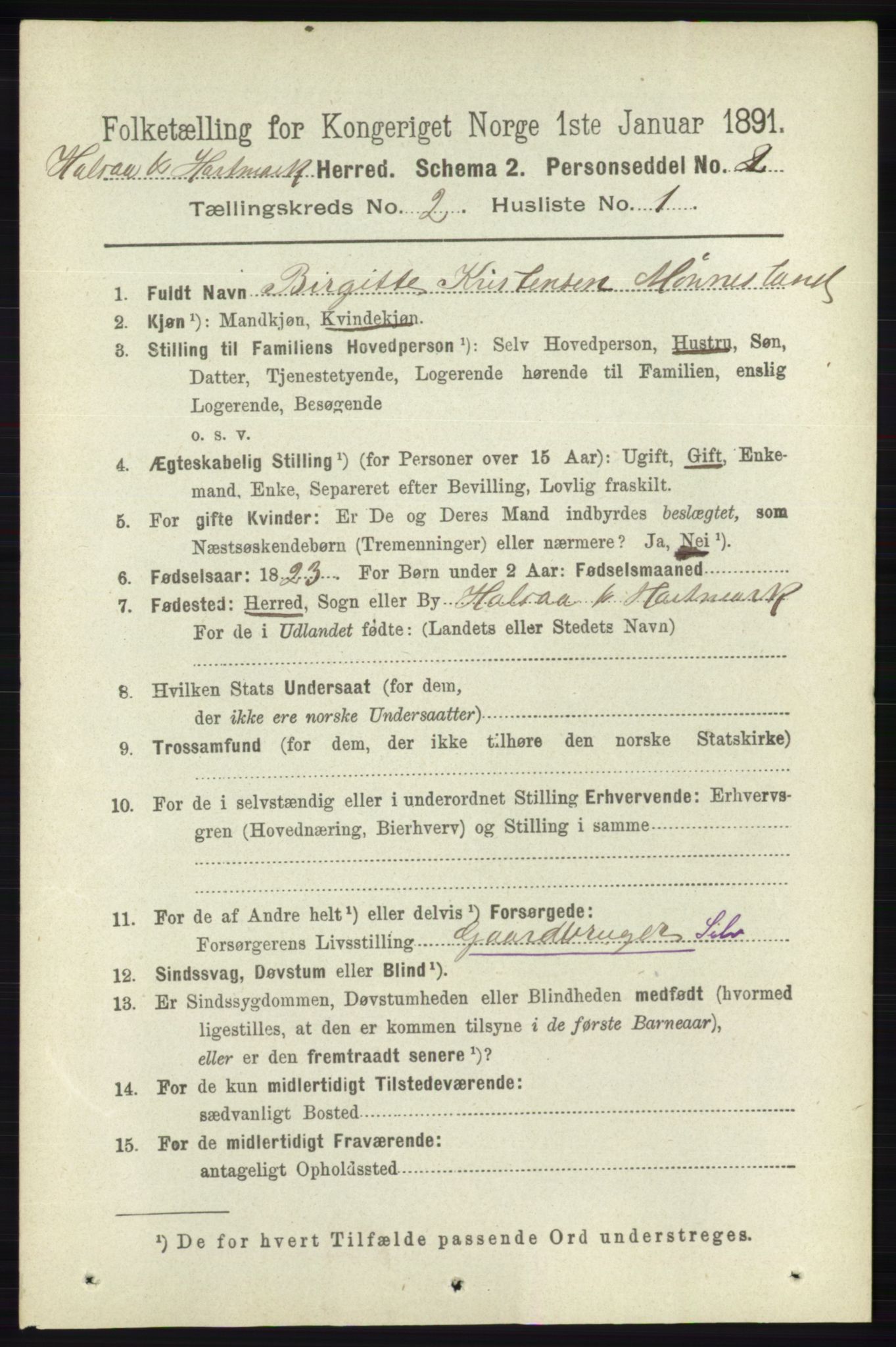 RA, 1891 census for 1019 Halse og Harkmark, 1891, p. 527