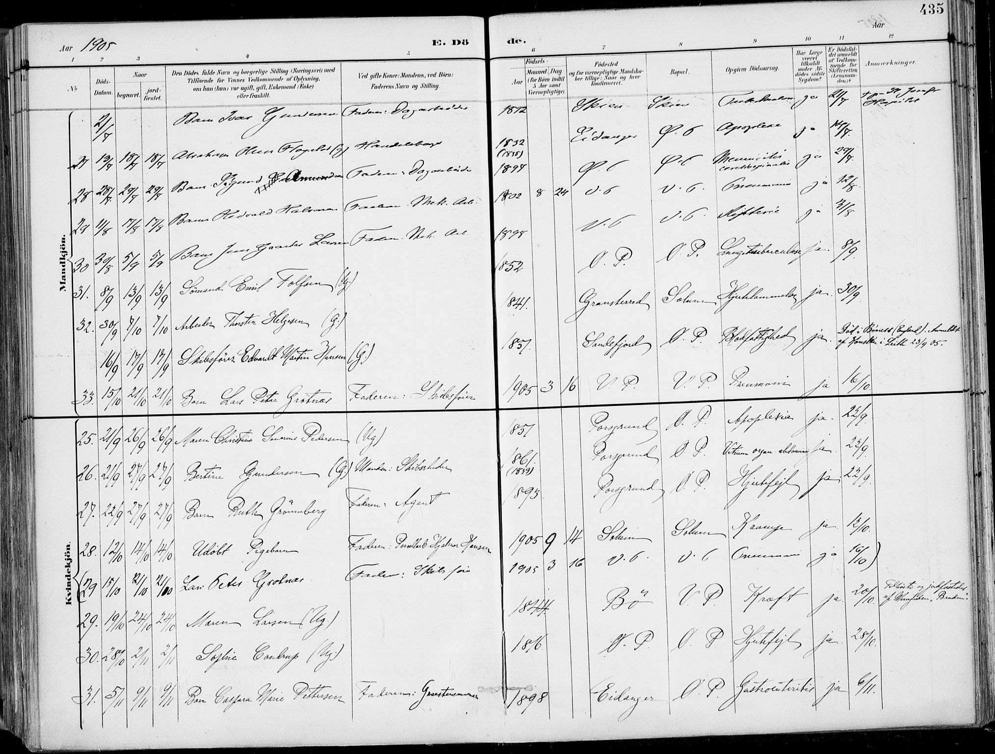 Porsgrunn kirkebøker , AV/SAKO-A-104/F/Fa/L0011: Parish register (official) no. 11, 1895-1919, p. 435