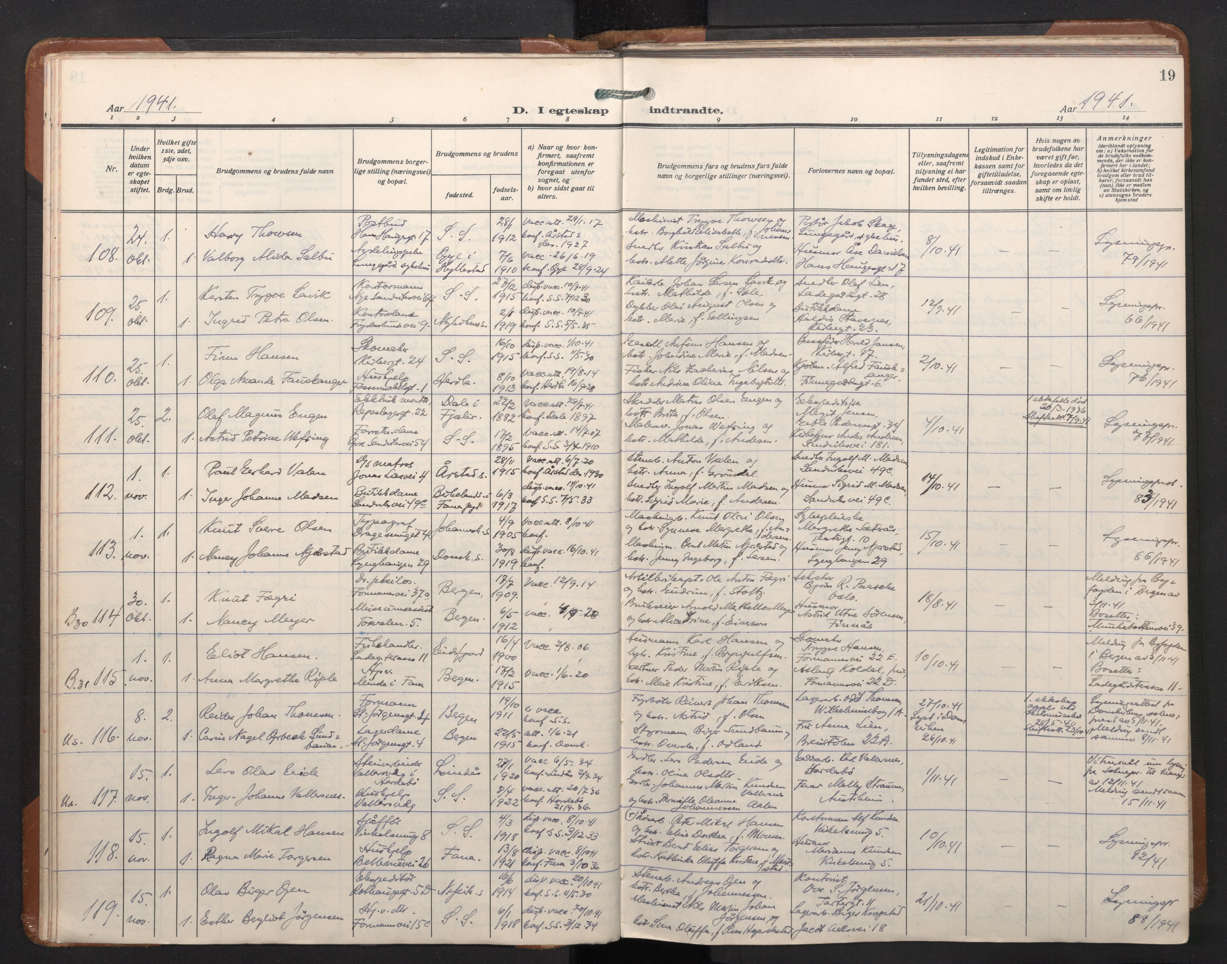 Sandviken Sokneprestembete, AV/SAB-A-77601/H/Ha/L0017: Parish register (official) no. D 4, 1940-1954, p. 19