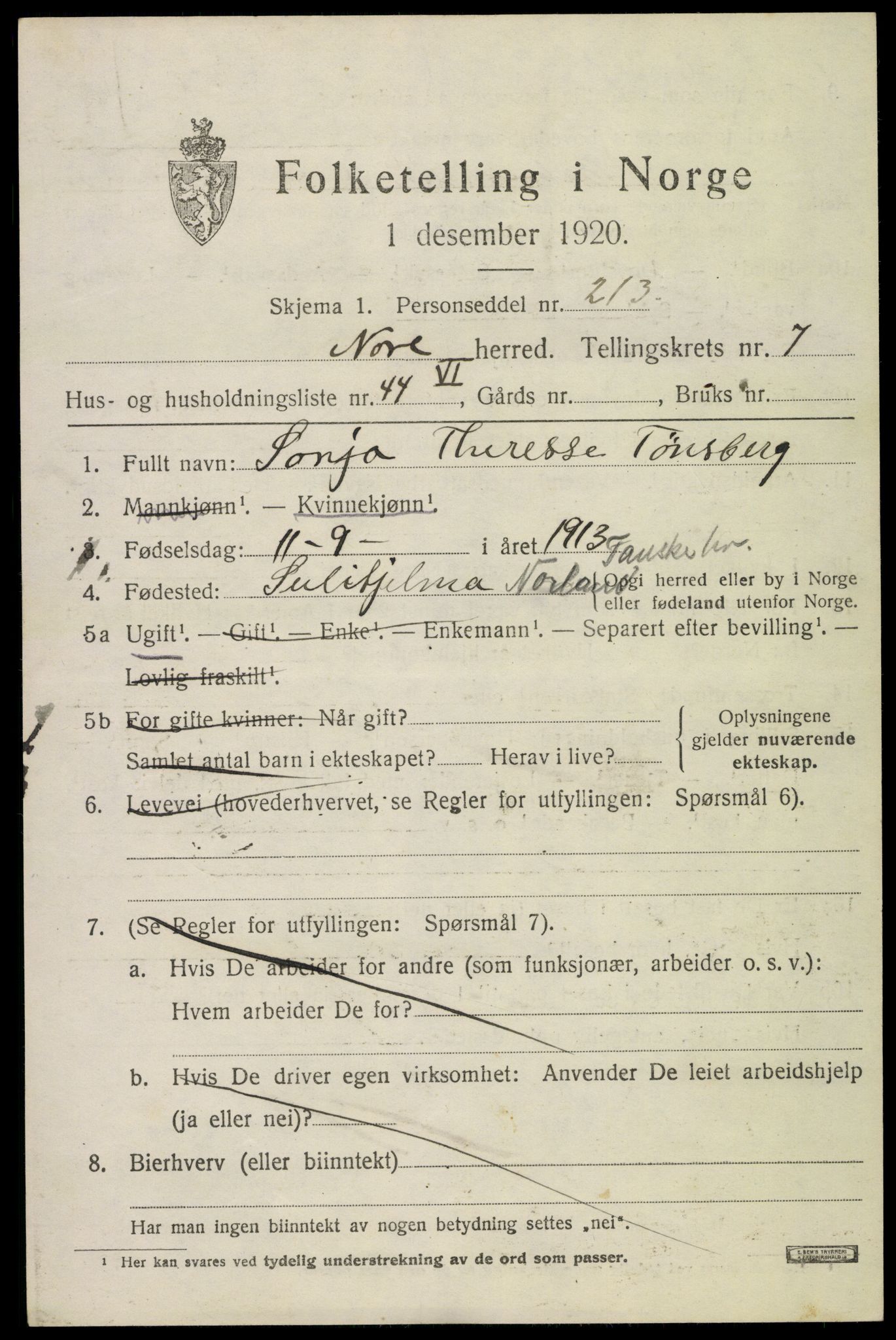 SAKO, 1920 census for Nore, 1920, p. 3992