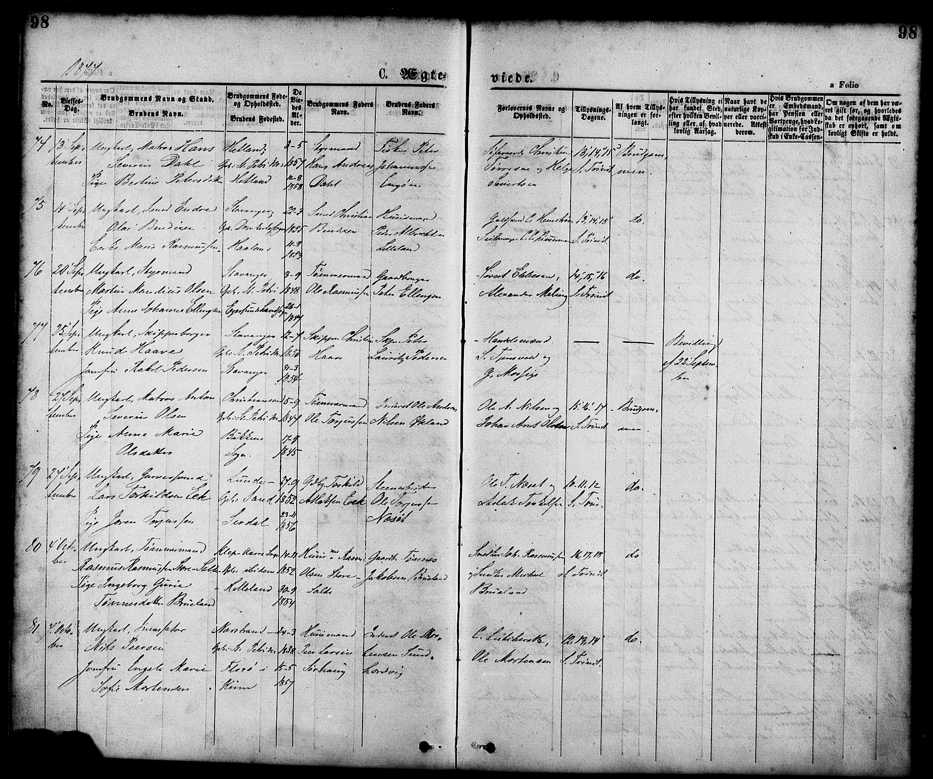 St. Petri sokneprestkontor, AV/SAST-A-101813/001/30/30BA/L0010: Parish register (official) no. A 10, 1869-1878, p. 98