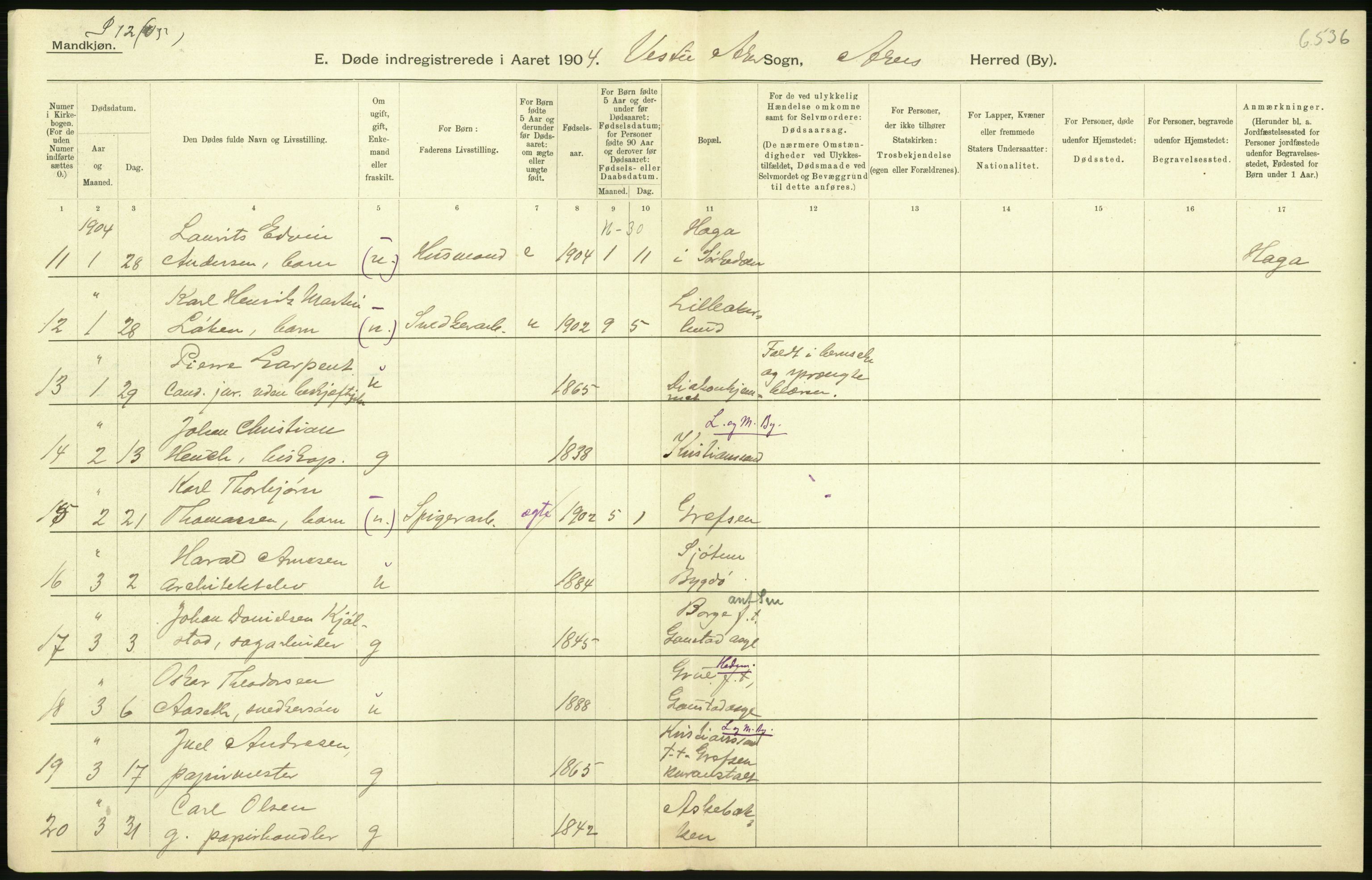 Statistisk sentralbyrå, Sosiodemografiske emner, Befolkning, AV/RA-S-2228/D/Df/Dfa/Dfab/L0002: Akershus amt: Fødte, gifte, døde, 1904, p. 792