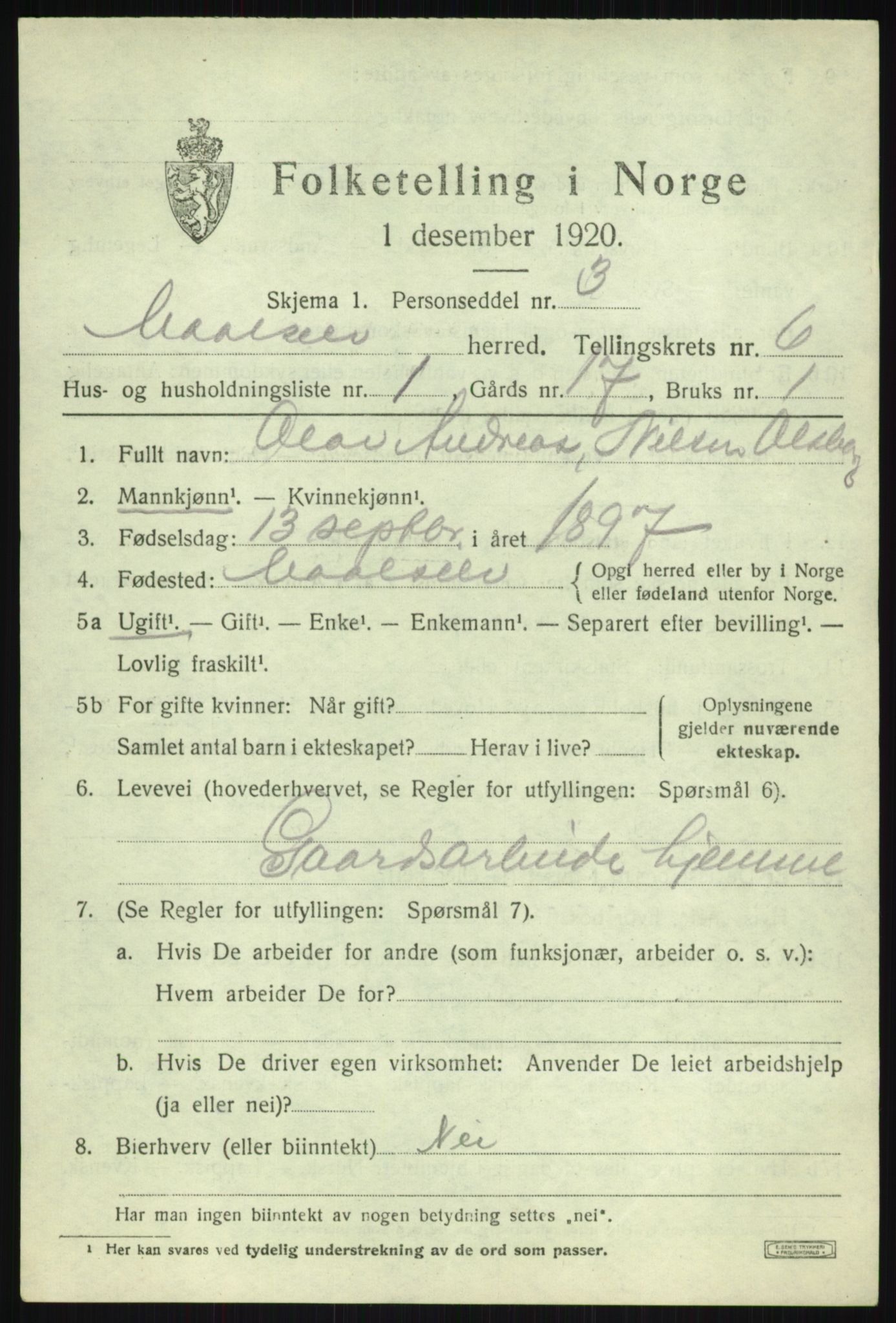 SATØ, 1920 census for Målselv, 1920, p. 3619