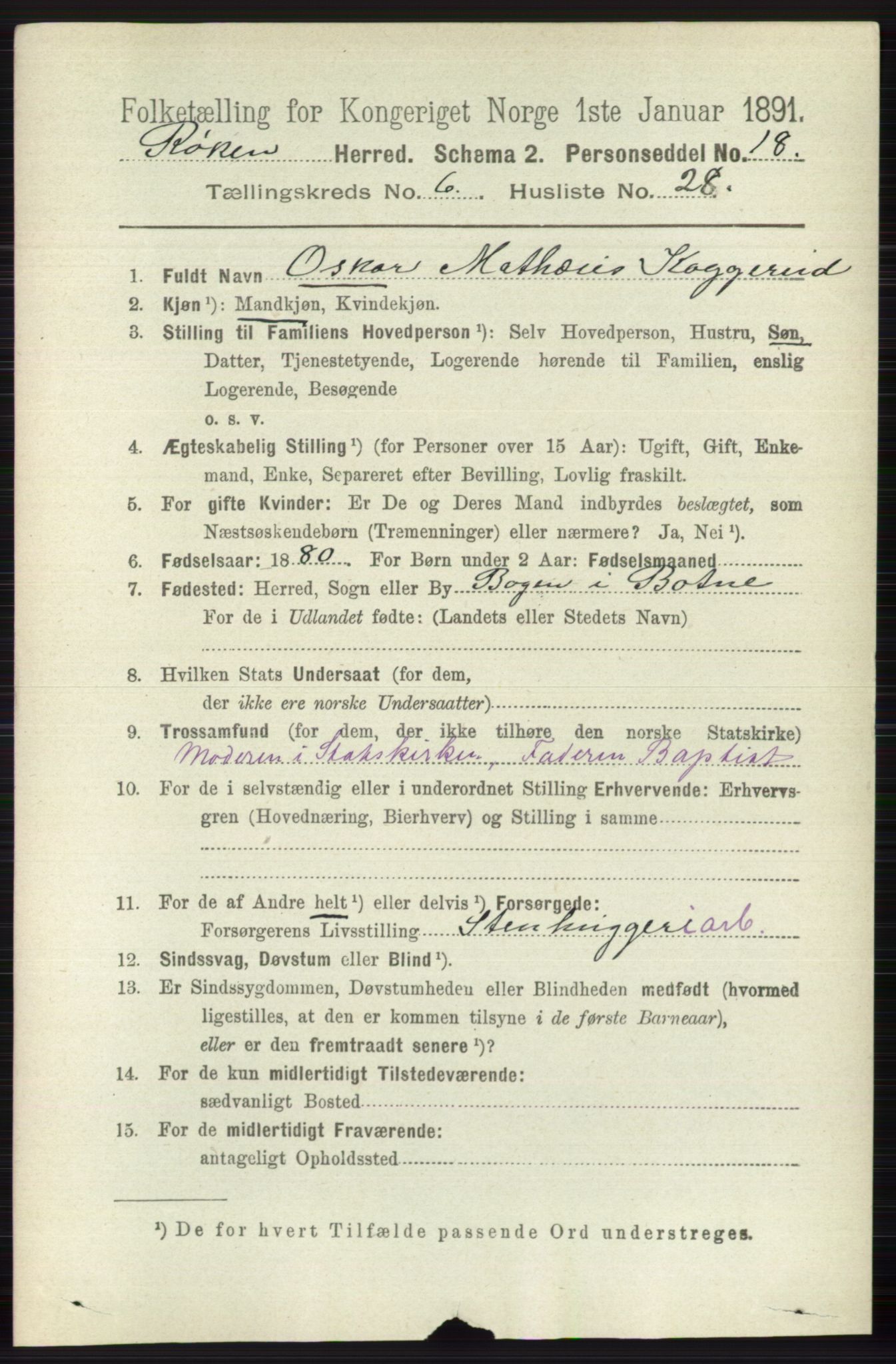 RA, 1891 census for 0627 Røyken, 1891, p. 3794