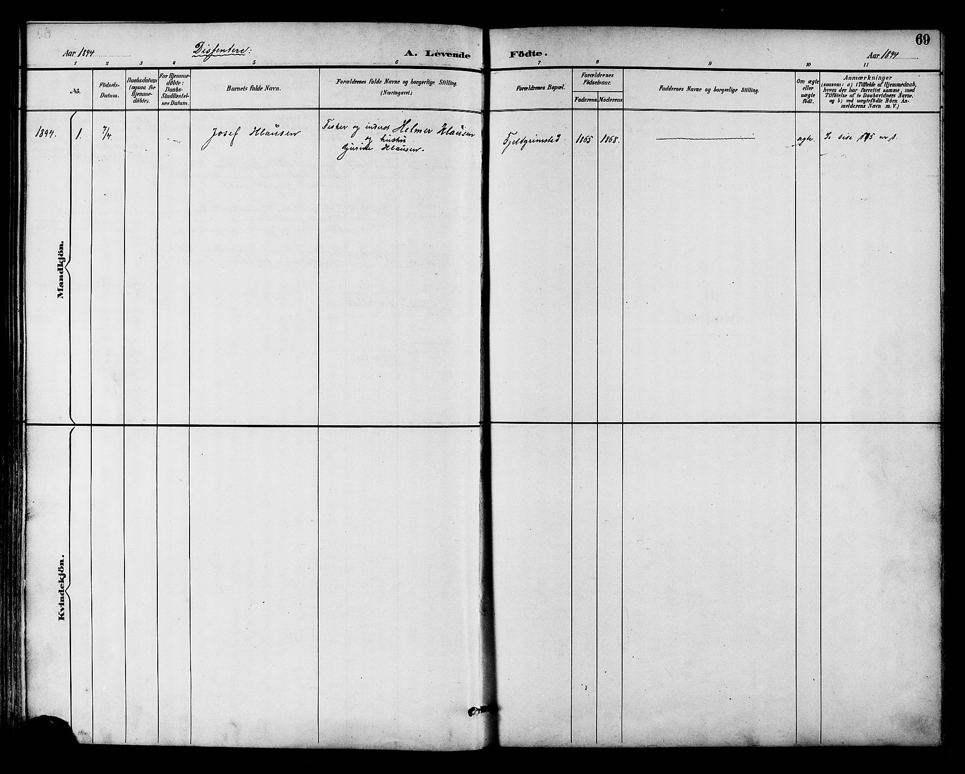 Ministerialprotokoller, klokkerbøker og fødselsregistre - Nordland, SAT/A-1459/893/L1338: Parish register (official) no. 893A10, 1894-1903, p. 69