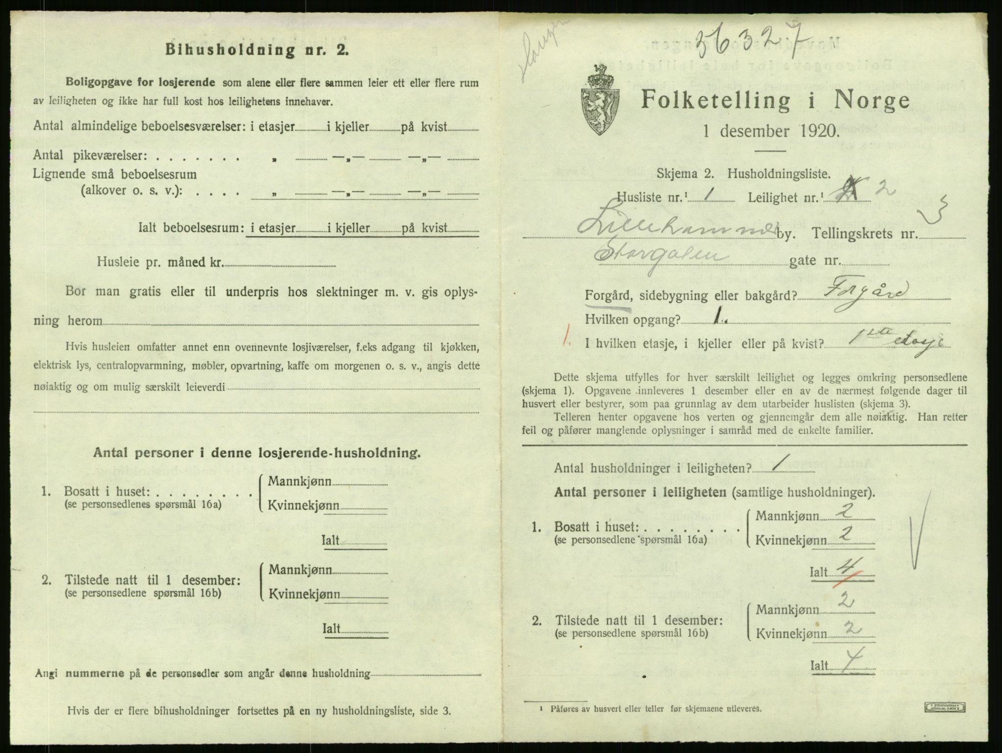 SAH, 1920 census for Lillehammer, 1920, p. 1732