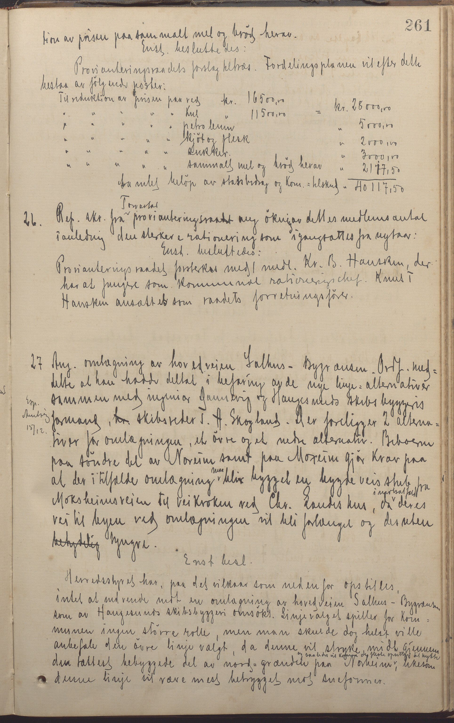 Torvastad kommune - Formannskapet, IKAR/K-101331/A/L0004: Forhandlingsprotokoll, 1891-1918, p. 261a