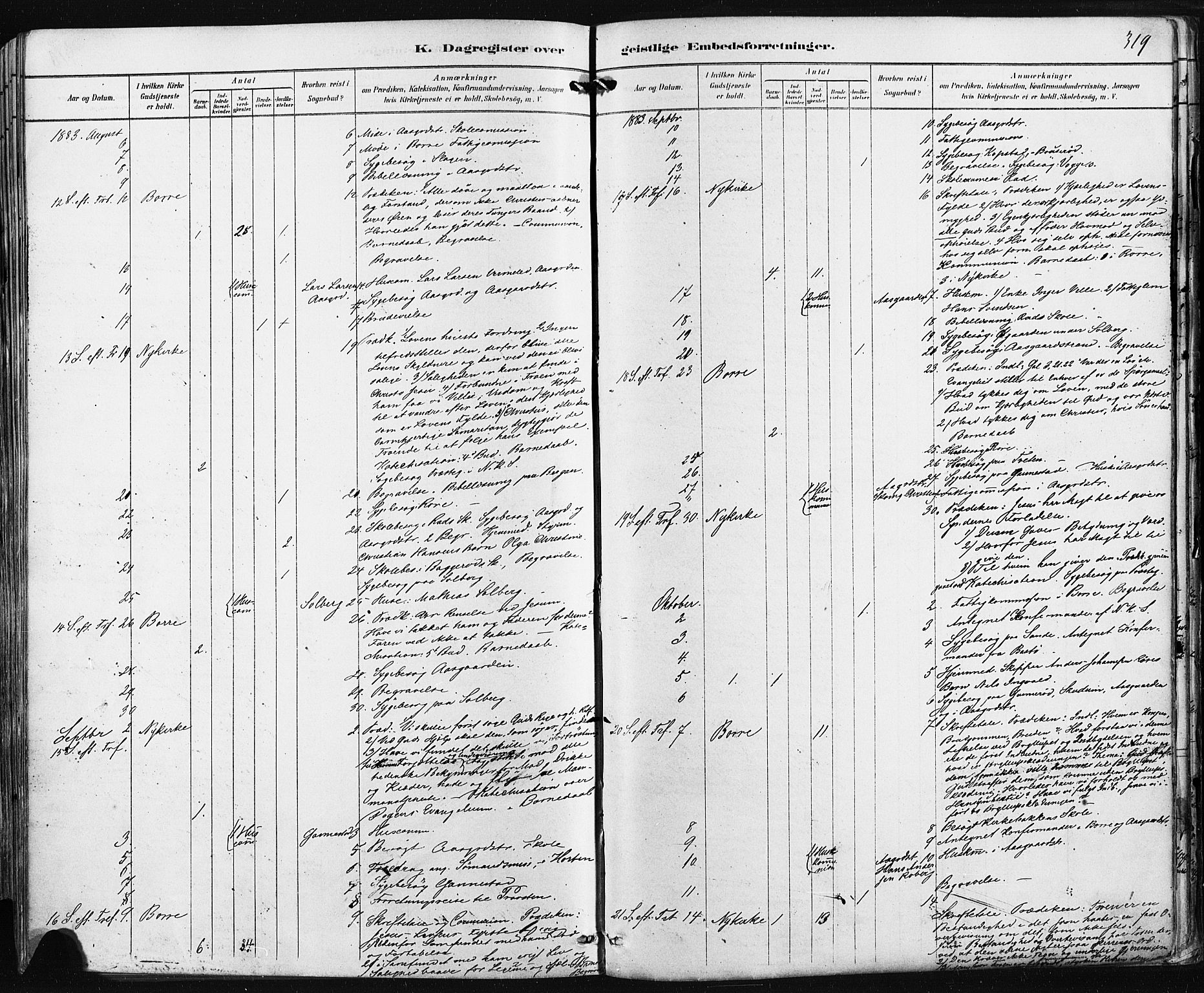 Borre kirkebøker, AV/SAKO-A-338/F/Fa/L0009: Parish register (official) no. I 9, 1878-1896, p. 319