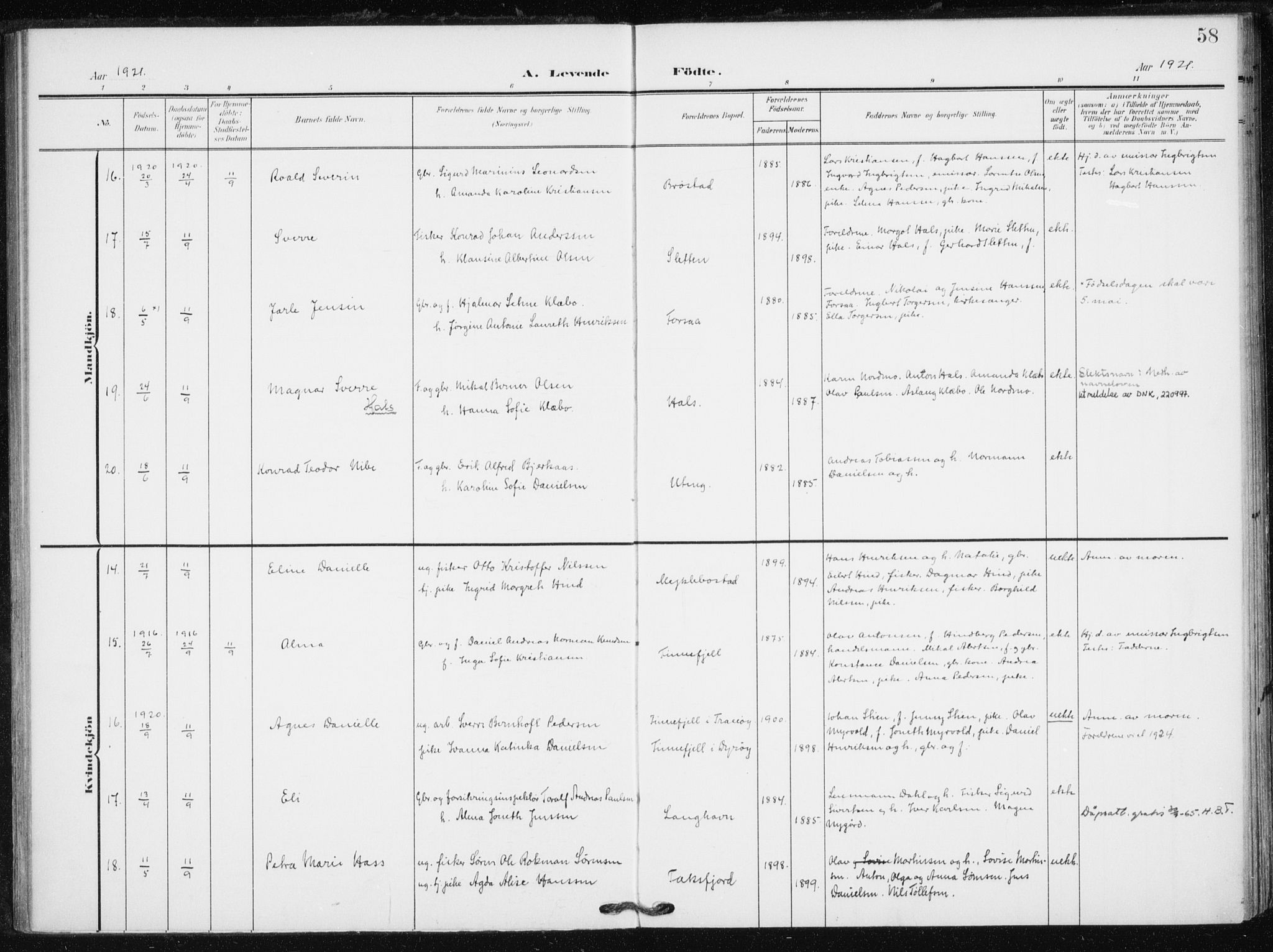 Tranøy sokneprestkontor, SATØ/S-1313/I/Ia/Iaa/L0013kirke: Parish register (official) no. 13, 1905-1922, p. 58