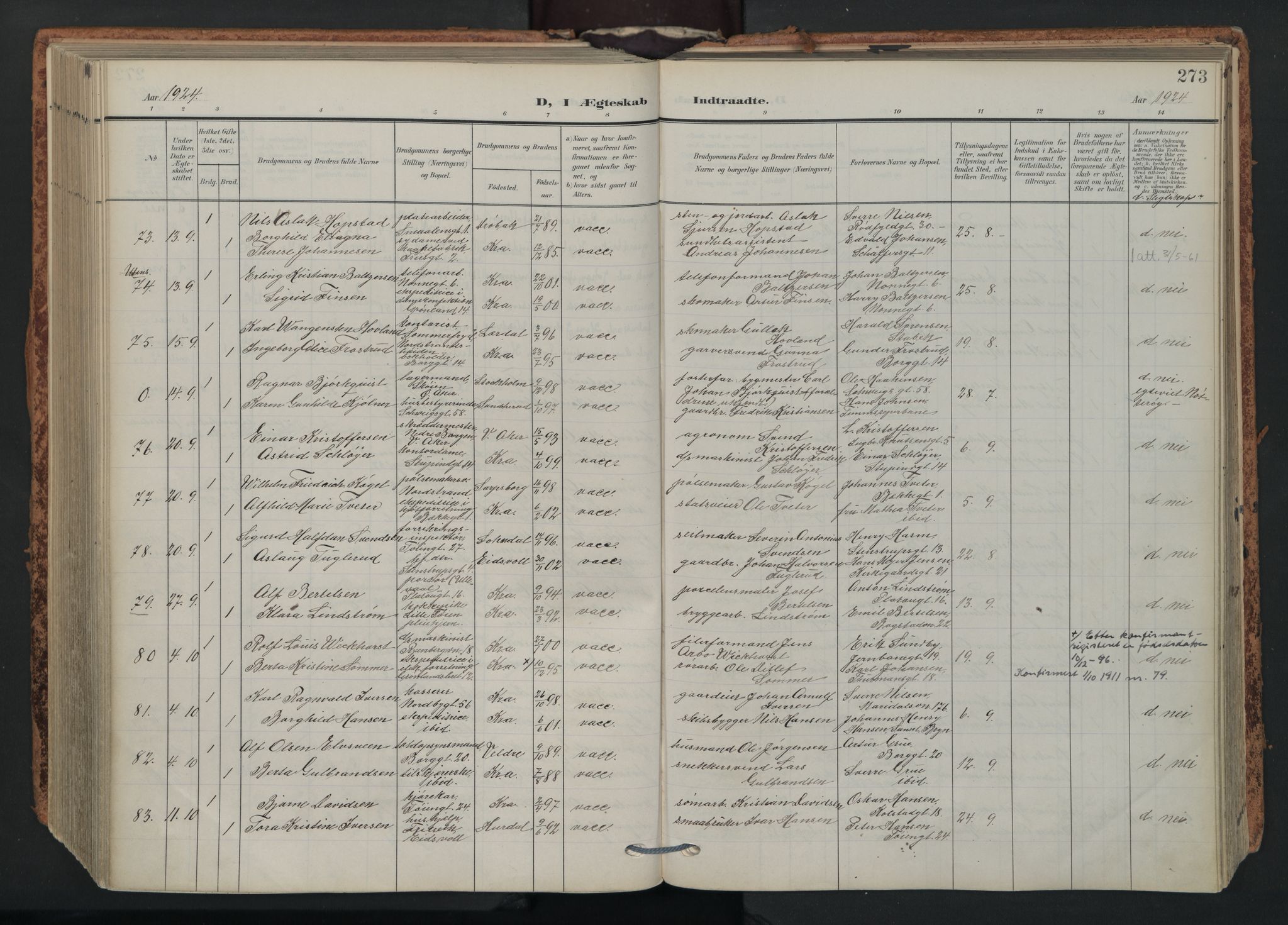 Grønland prestekontor Kirkebøker, AV/SAO-A-10848/F/Fa/L0017: Parish register (official) no. 17, 1906-1934, p. 273