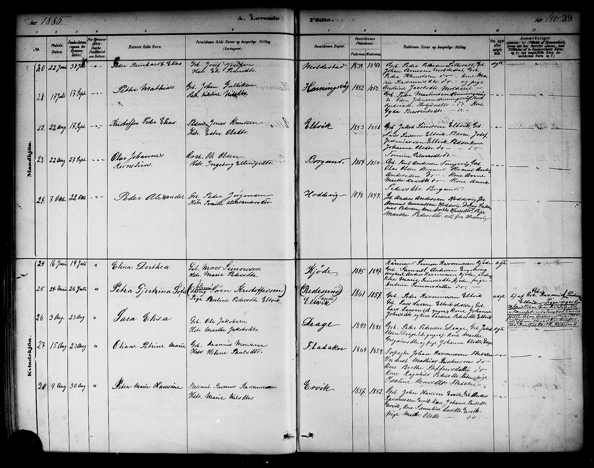 Selje sokneprestembete, AV/SAB-A-99938/H/Ha/Haa/Haab: Parish register (official) no. B 1, 1881-1890, p. 39