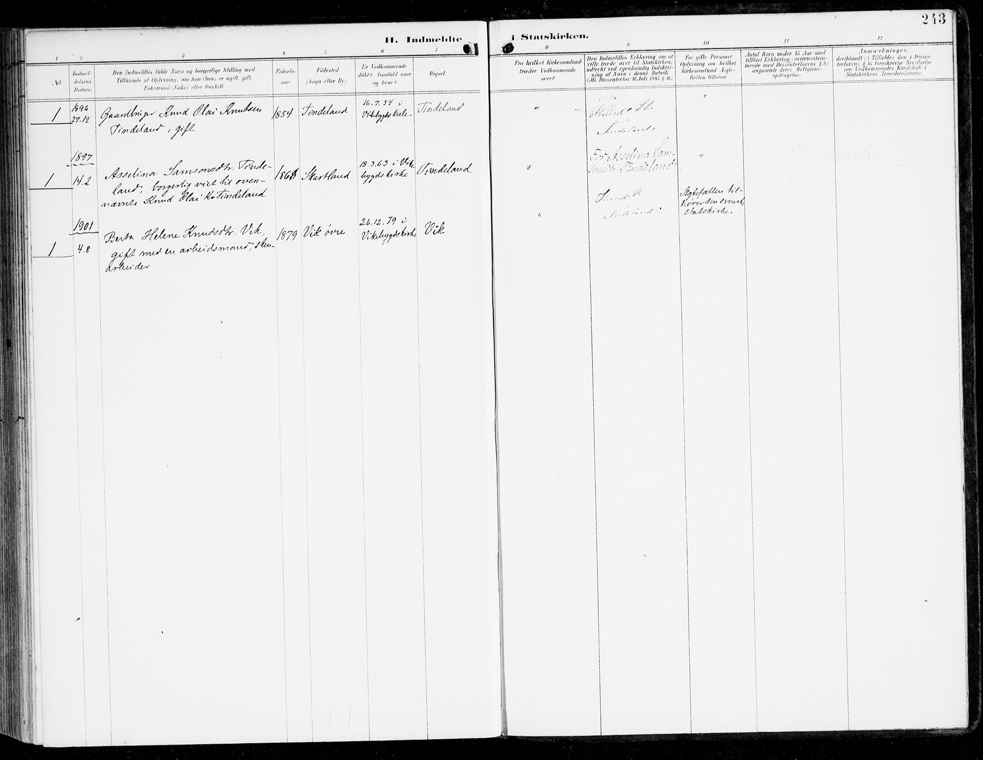 Sveio Sokneprestembete, AV/SAB-A-78501/H/Haa: Parish register (official) no. D 2, 1894-1916, p. 243