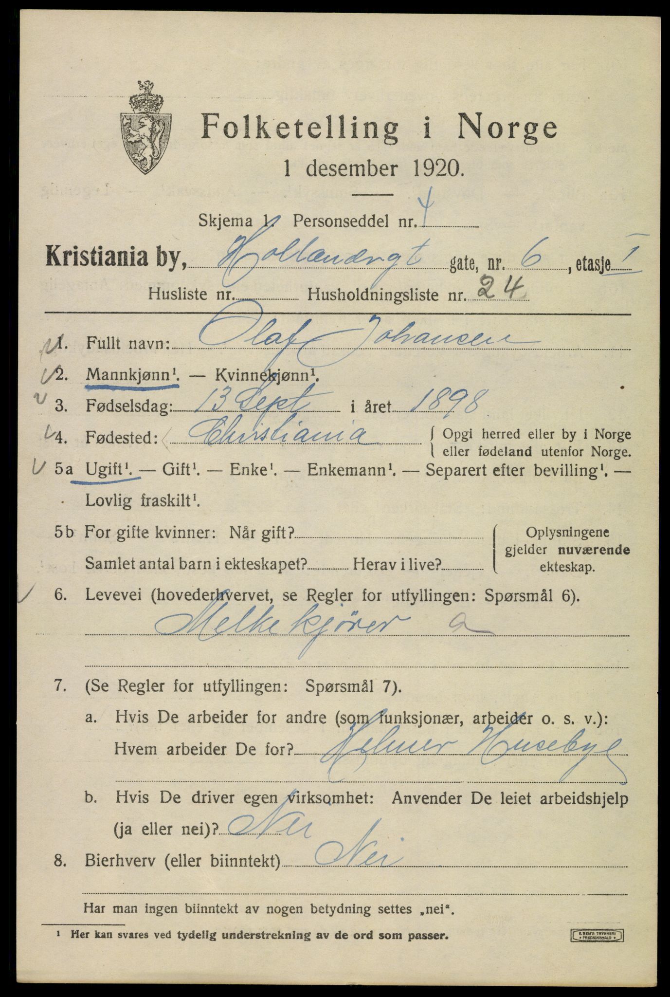 SAO, 1920 census for Kristiania, 1920, p. 296527