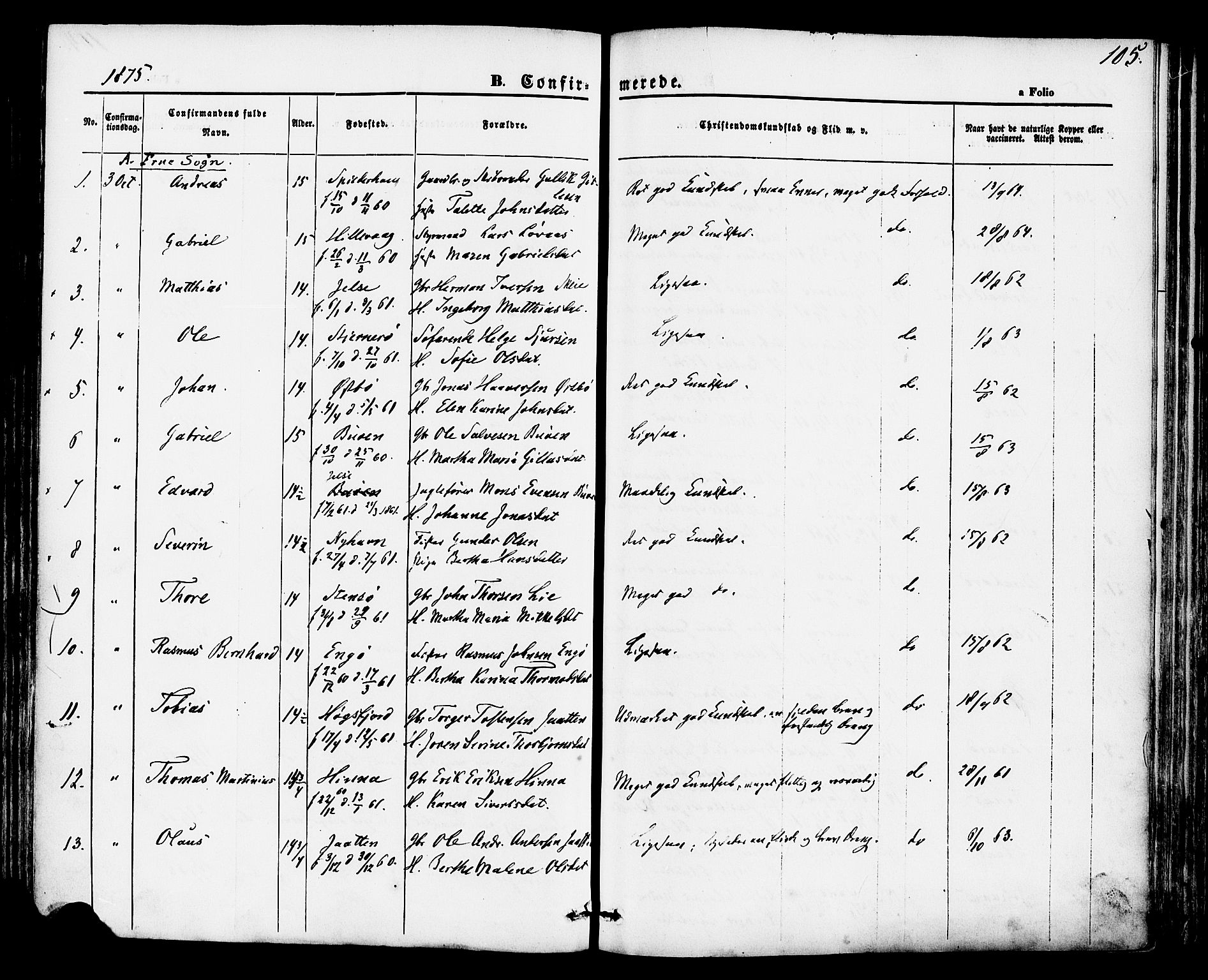 Hetland sokneprestkontor, AV/SAST-A-101826/30/30BA/L0004: Parish register (official) no. A 4, 1862-1881, p. 105