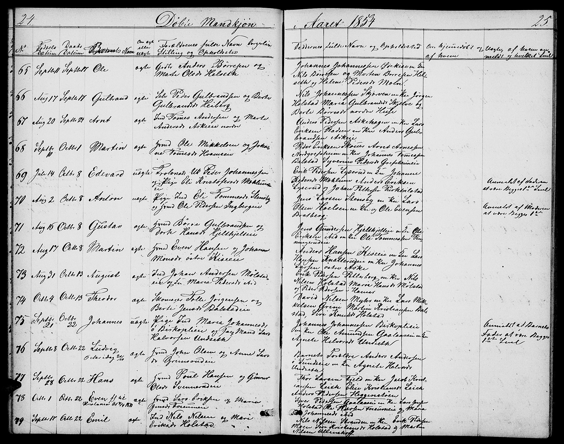 Nes prestekontor, Hedmark, SAH/PREST-020/L/La/L0005: Parish register (copy) no. 5, 1852-1889, p. 24-25