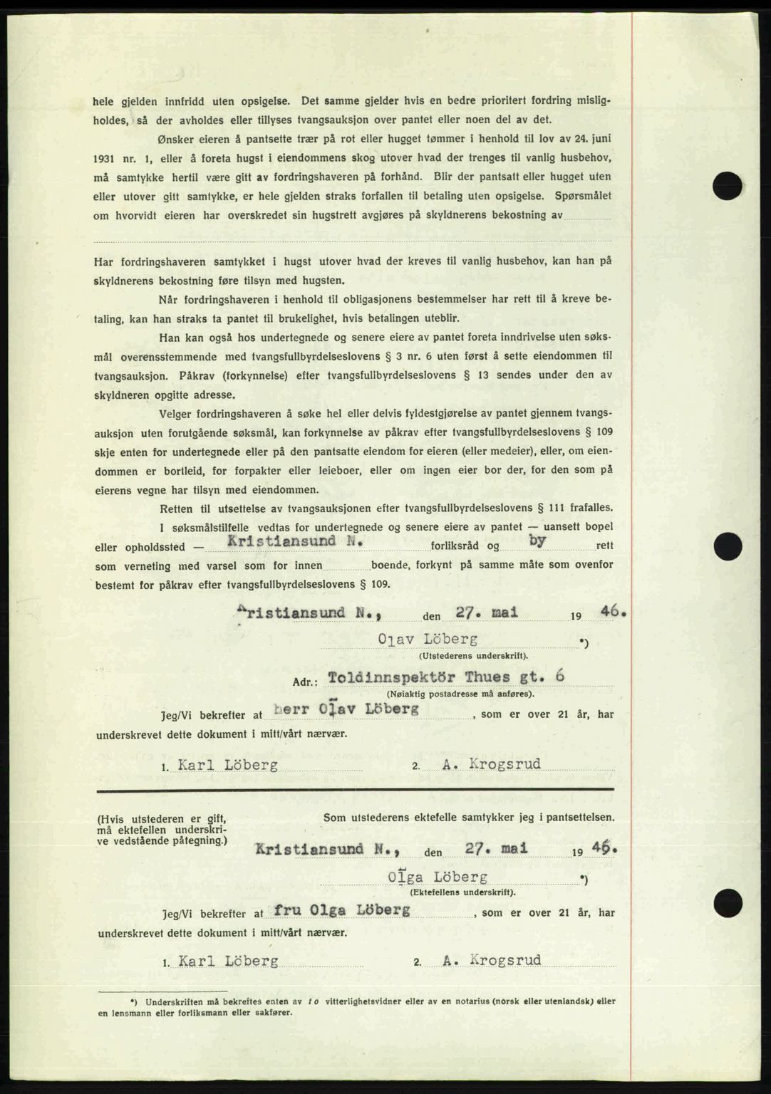 Kristiansund byfogd, AV/SAT-A-4587/A/27: Mortgage book no. 40, 1946-1946, Diary no: : 483/1946