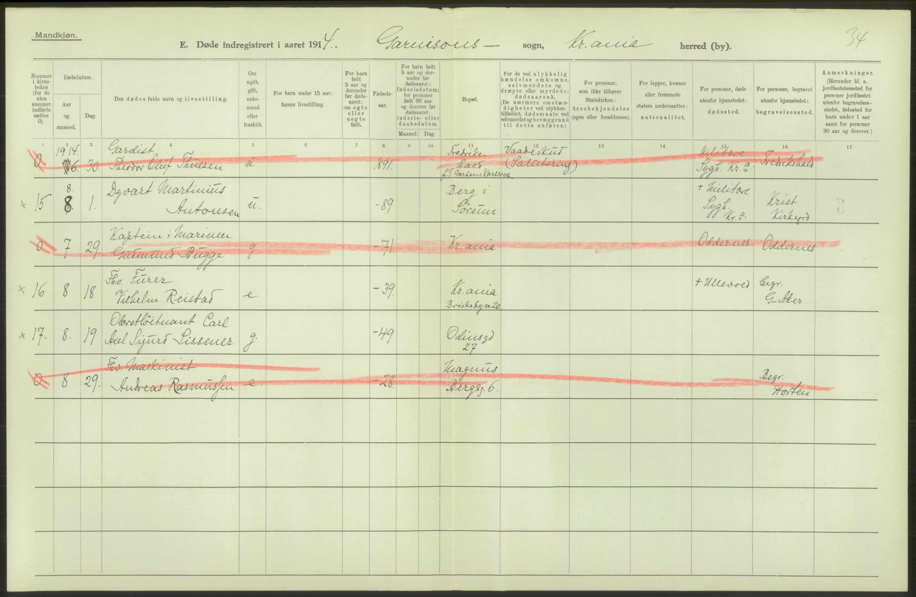 Statistisk sentralbyrå, Sosiodemografiske emner, Befolkning, AV/RA-S-2228/D/Df/Dfb/Dfbd/L0008: Kristiania: Døde, 1914, p. 10