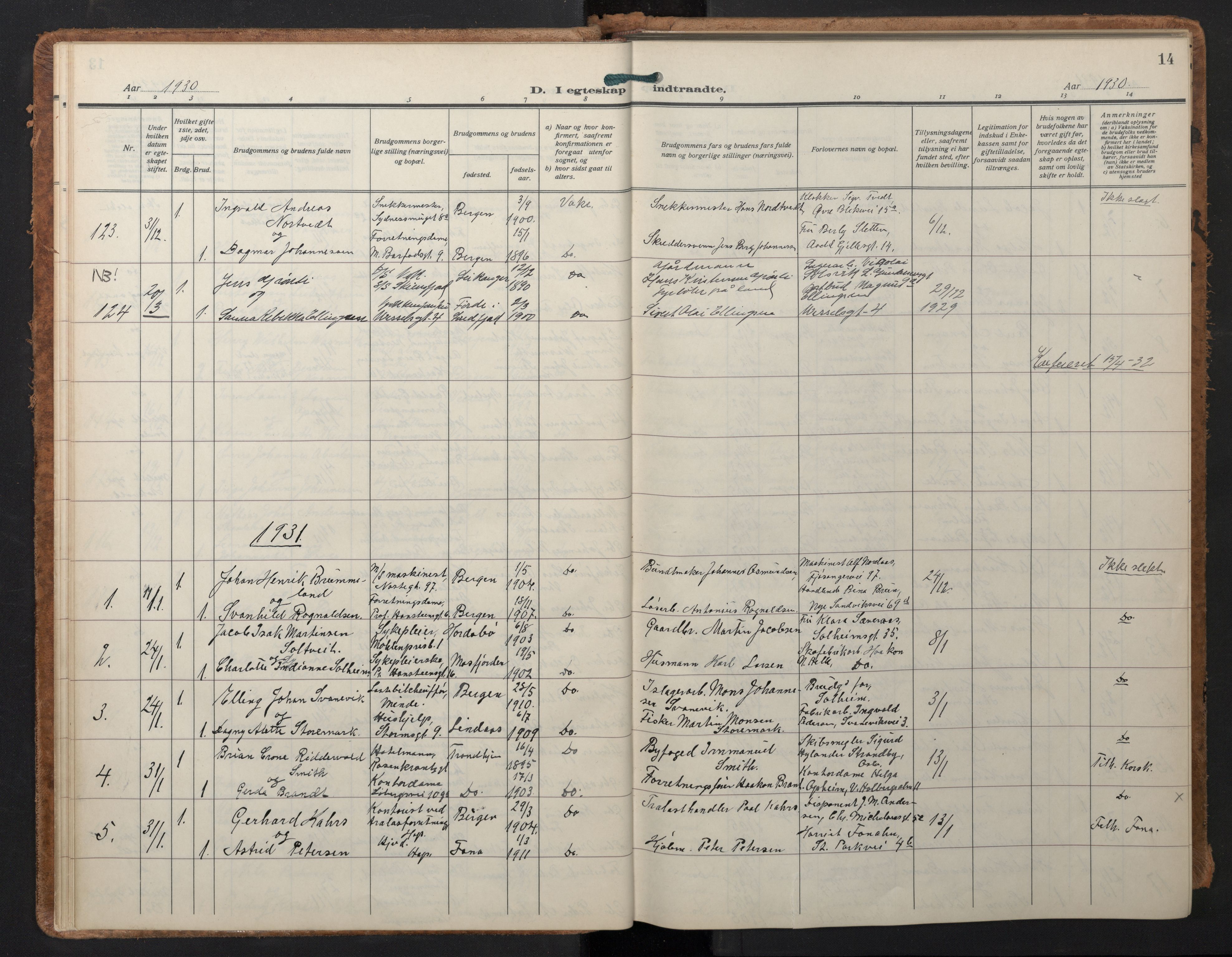 Johanneskirken sokneprestembete, SAB/A-76001/H/Hab: Parish register (copy) no. C 3, 1929-1949, p. 13b-14a