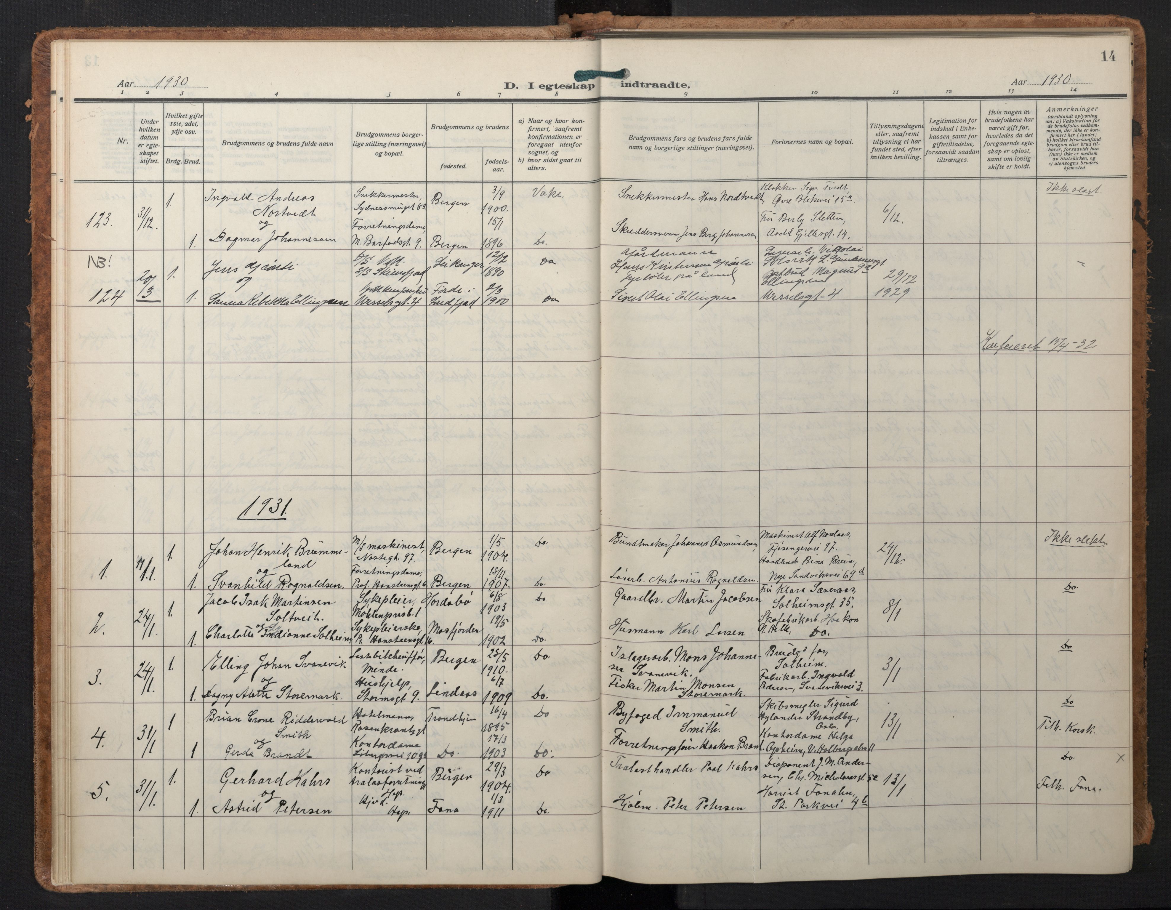 Johanneskirken sokneprestembete, AV/SAB-A-76001/H/Hab: Parish register (copy) no. C 3, 1929-1949, p. 13b-14a