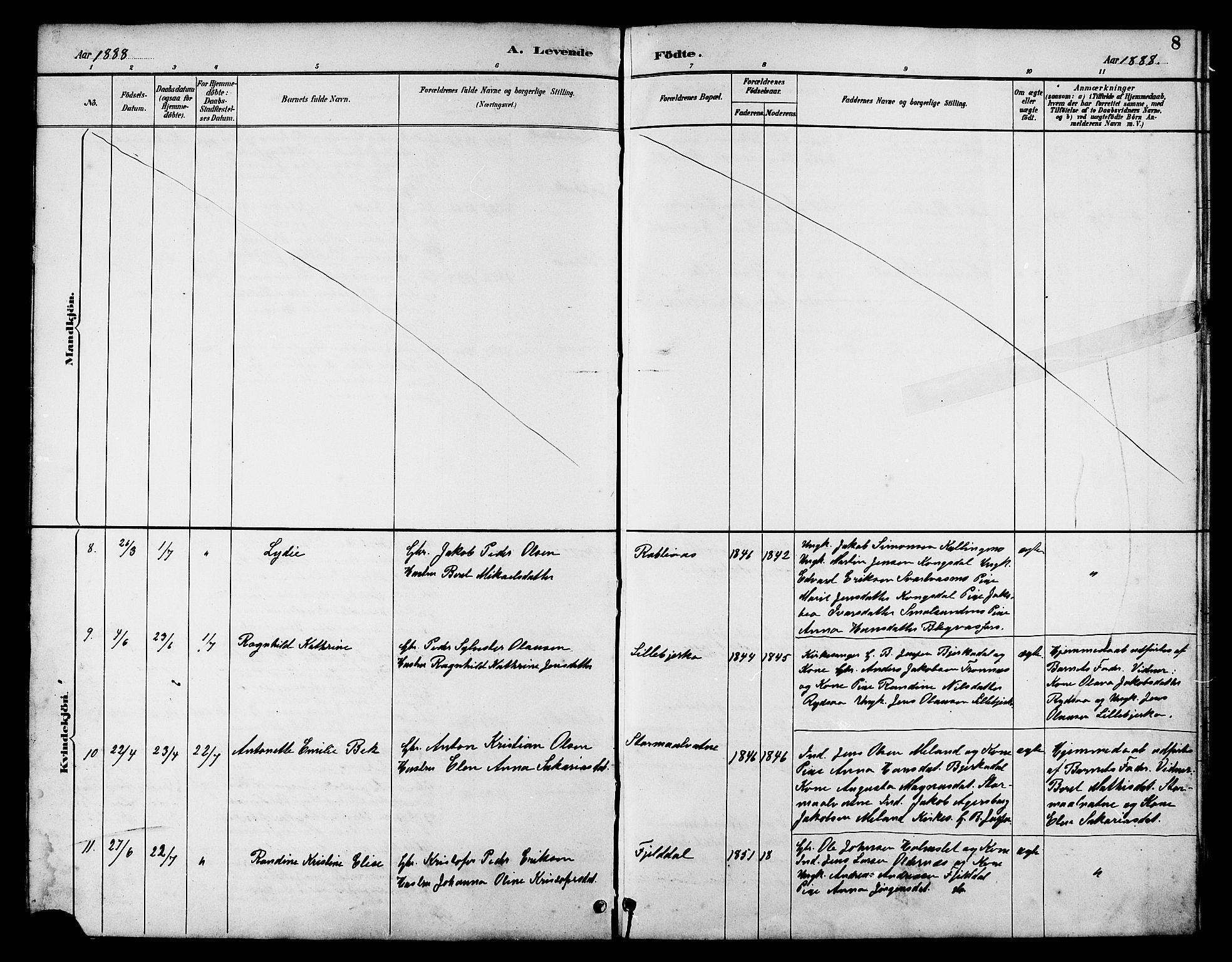 Ministerialprotokoller, klokkerbøker og fødselsregistre - Nordland, AV/SAT-A-1459/826/L0383: Parish register (copy) no. 826C03, 1887-1896, p. 8