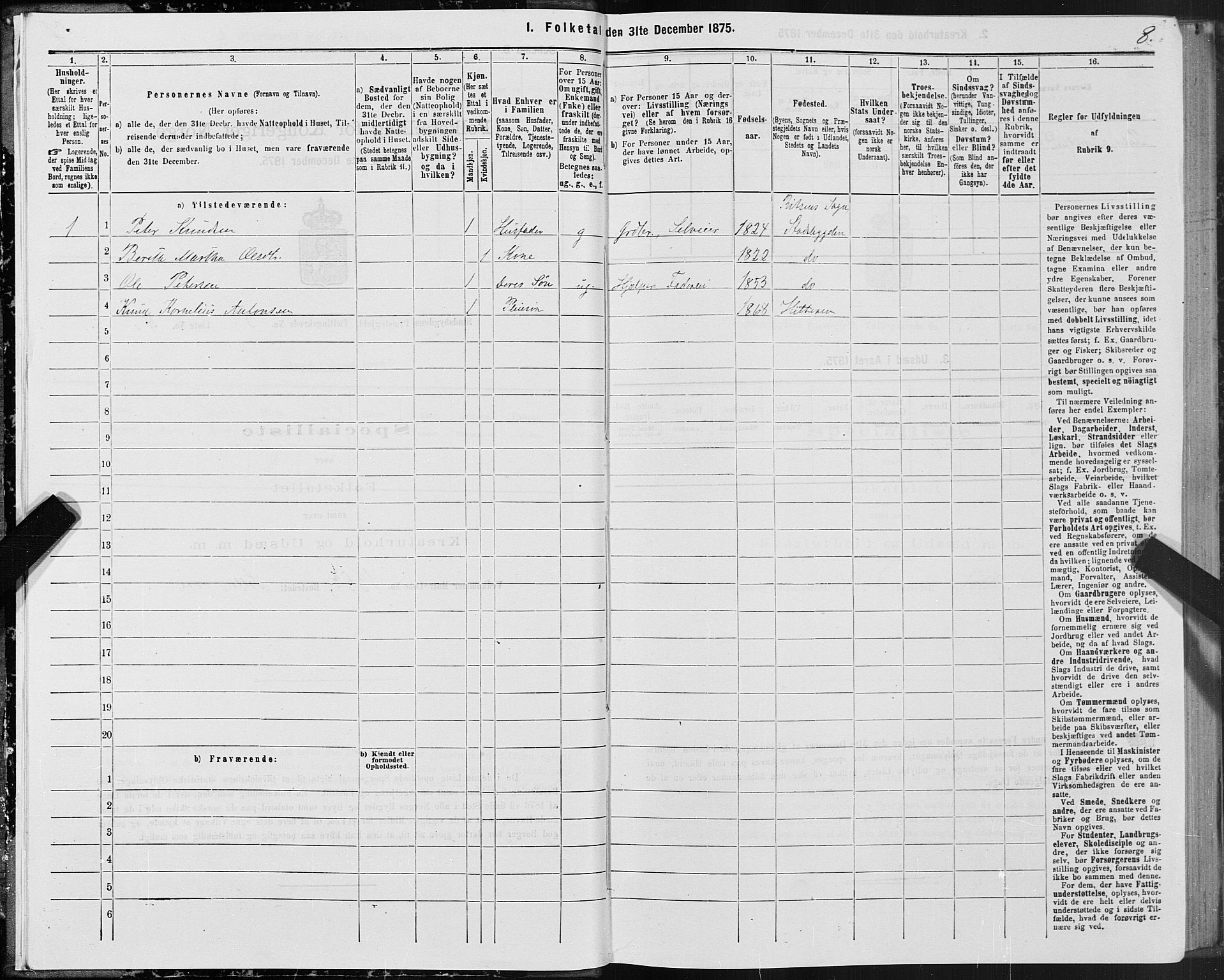 SAT, 1875 census for 1625P Stadsbygd, 1875, p. 3008