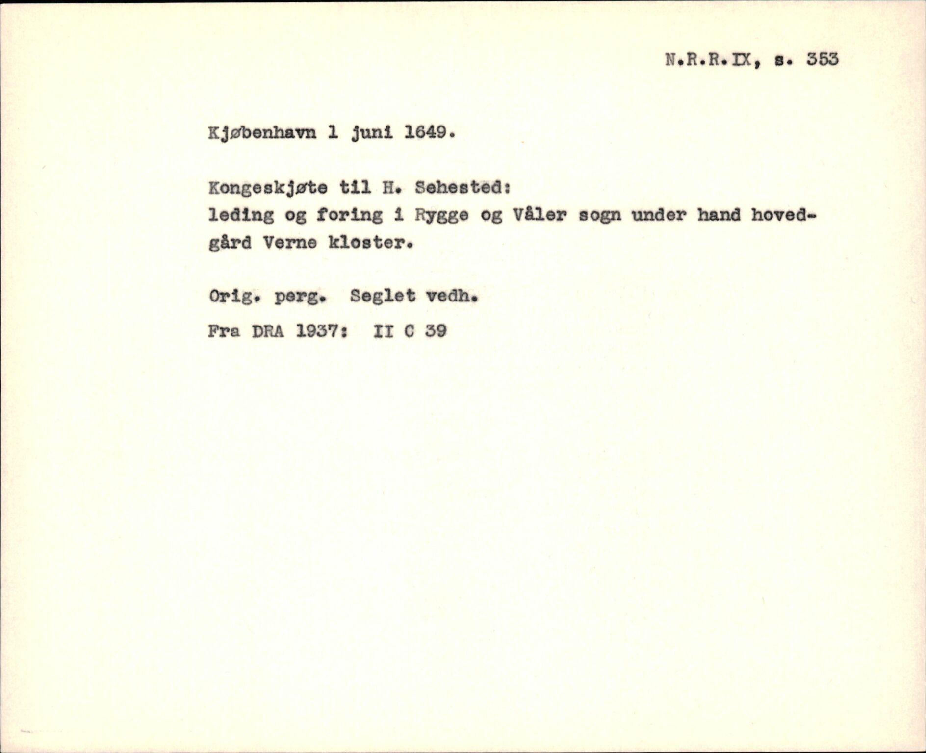 Riksarkivets diplomsamling, AV/RA-EA-5965/F35/F35f/L0002: Regestsedler: Diplomer fra DRA 1937 og 1996, p. 83