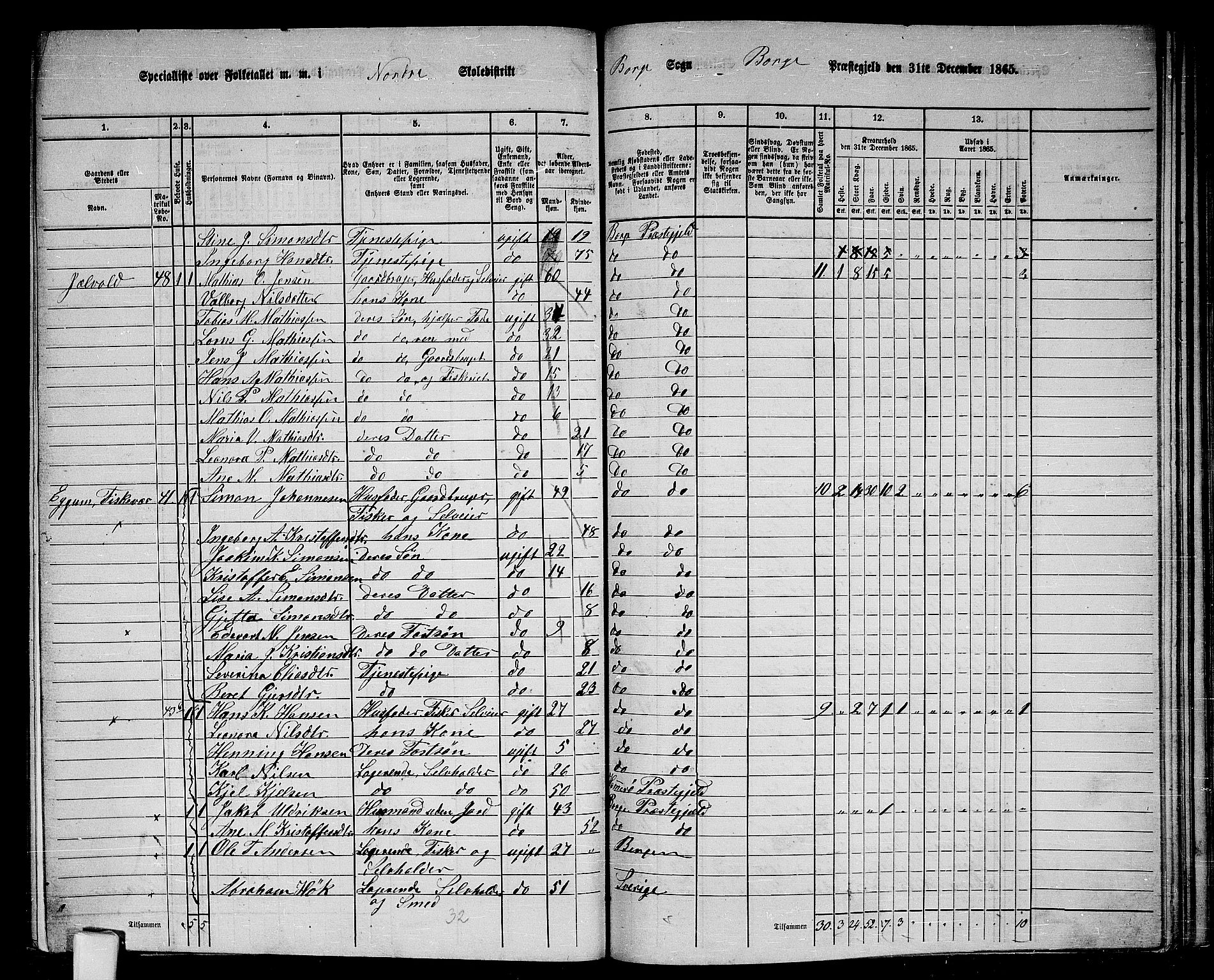 RA, 1865 census for Borge, 1865, p. 43