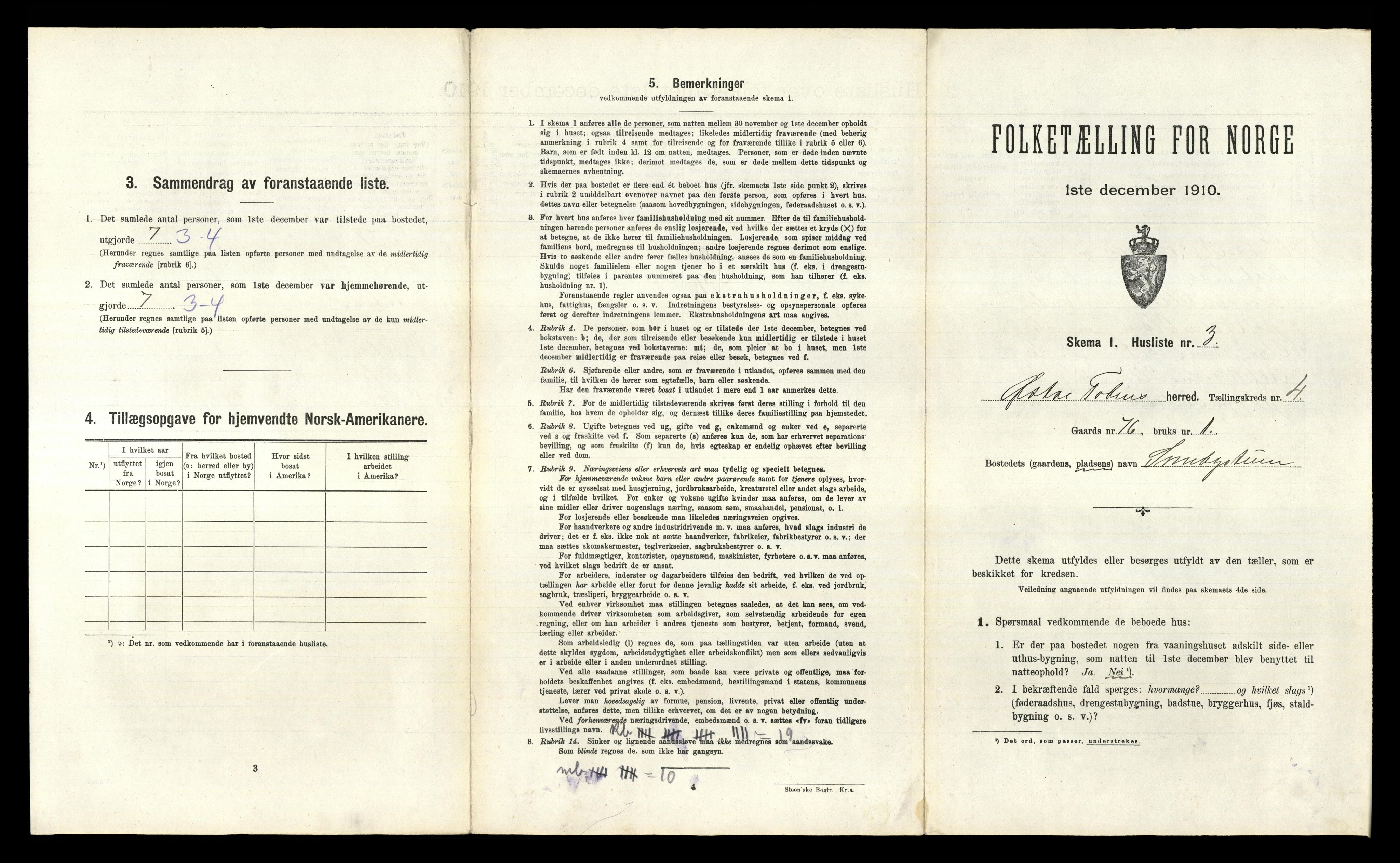 RA, 1910 census for Østre Toten, 1910, p. 1005