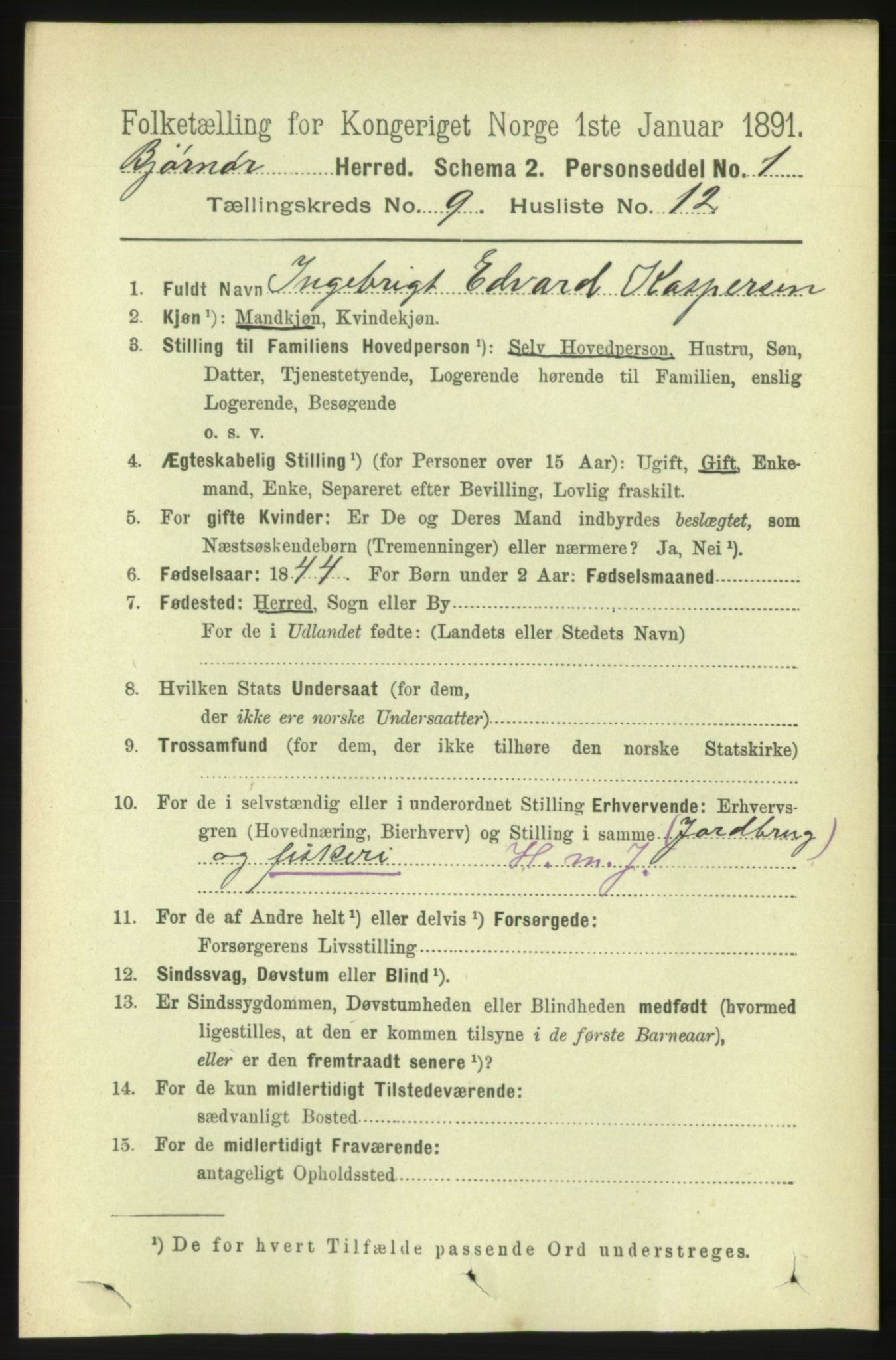 RA, 1891 census for 1632 Bjørnør, 1891, p. 3870