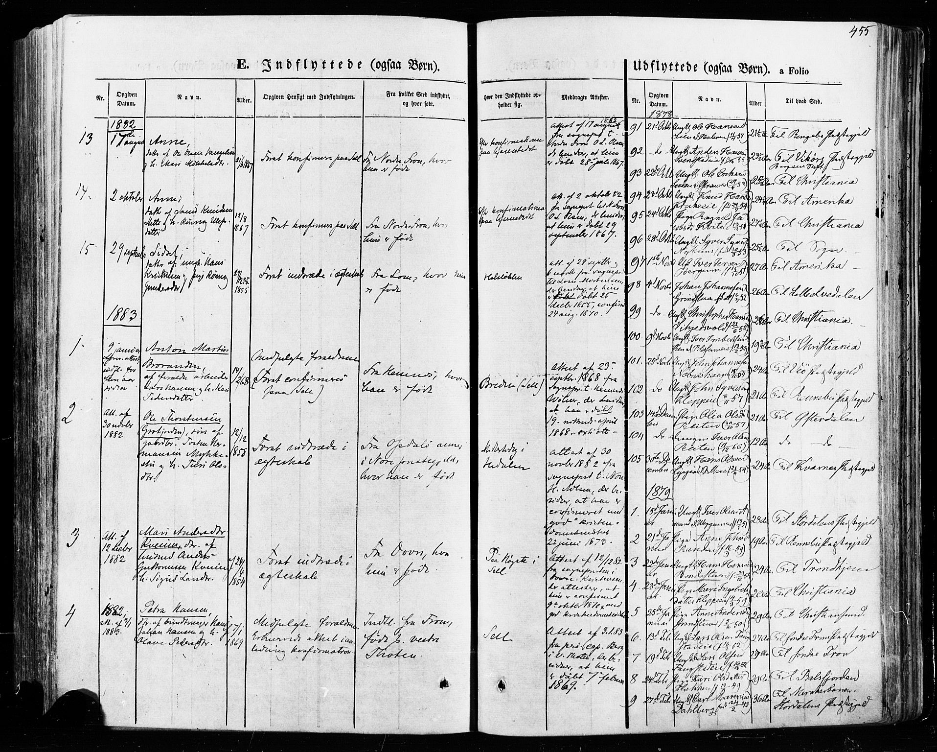 Vågå prestekontor, SAH/PREST-076/H/Ha/Haa/L0007: Parish register (official) no. 7 /1, 1872-1886, p. 455