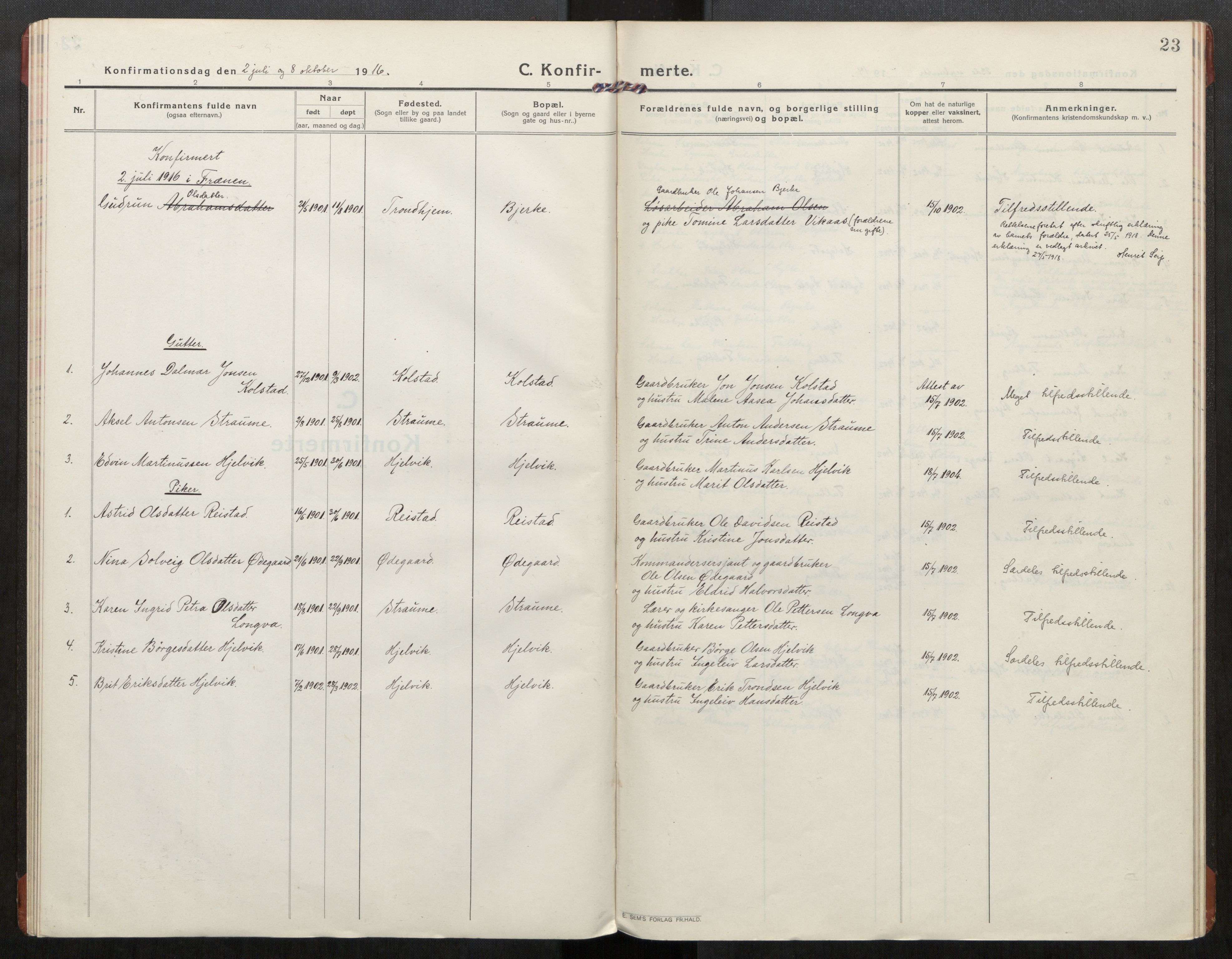 Ministerialprotokoller, klokkerbøker og fødselsregistre - Møre og Romsdal, SAT/A-1454/550/L0622: Parish register (official) no. 550A02, 1916-1931, p. 23