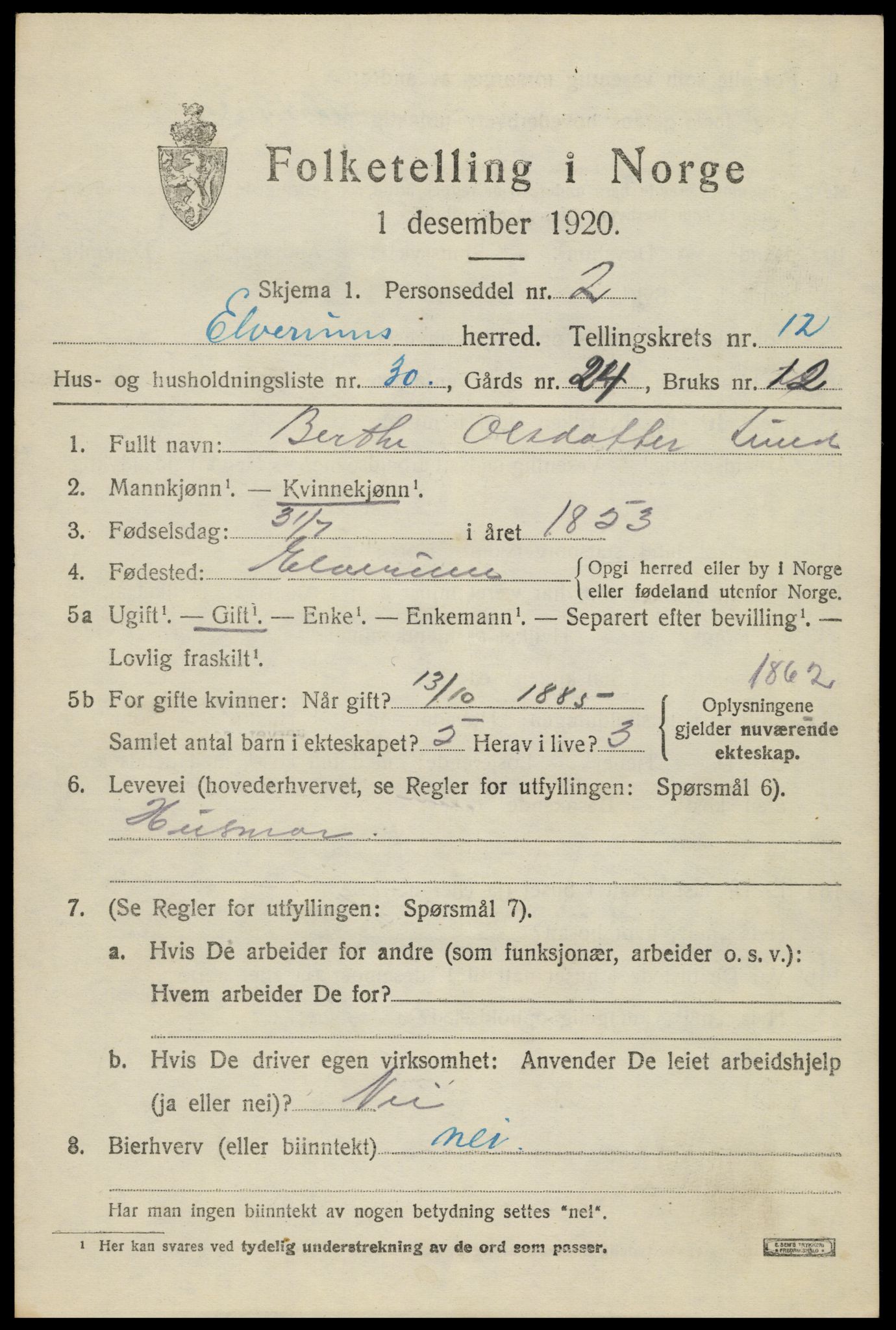 SAH, 1920 census for Elverum, 1920, p. 17260