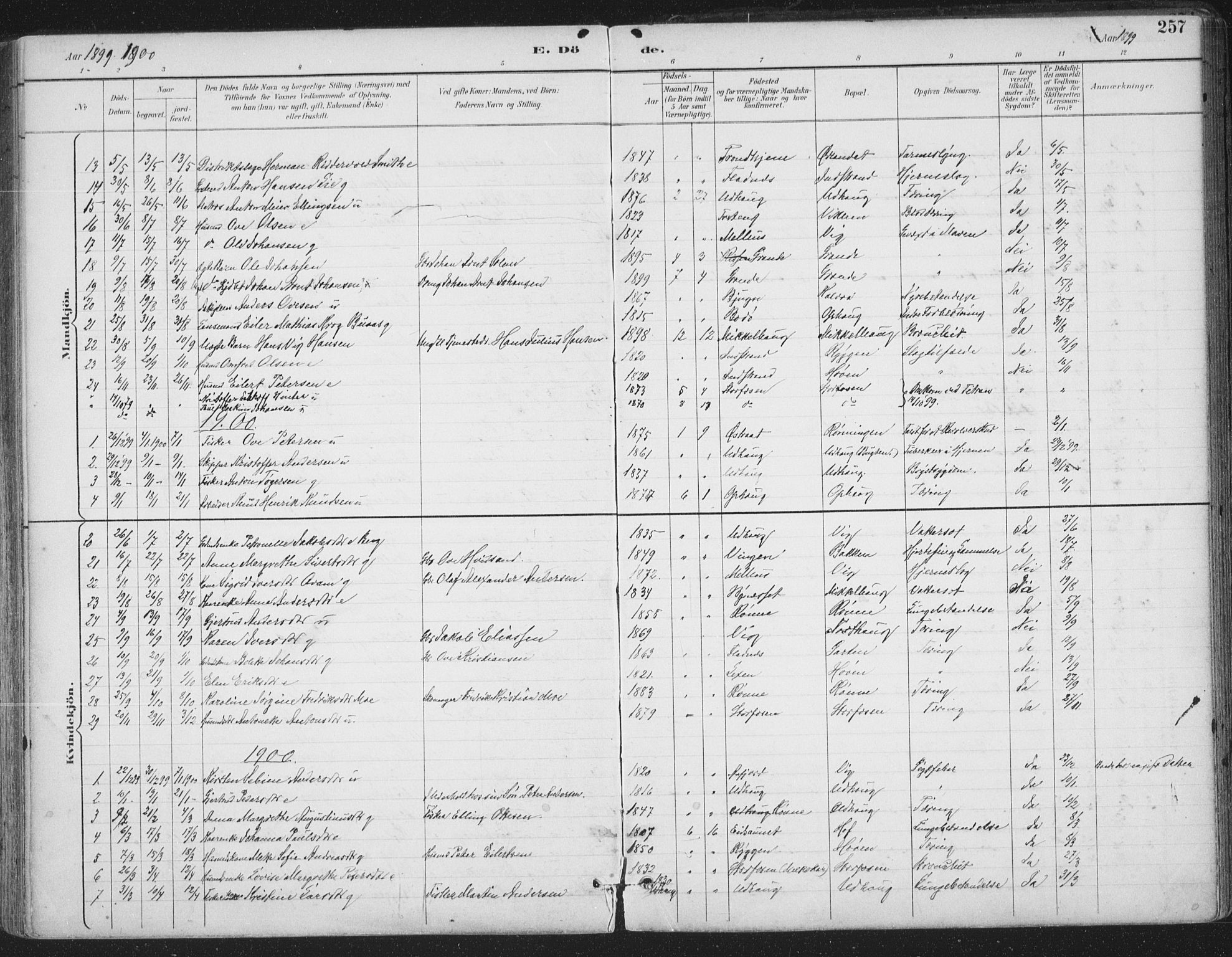 Ministerialprotokoller, klokkerbøker og fødselsregistre - Sør-Trøndelag, SAT/A-1456/659/L0743: Parish register (official) no. 659A13, 1893-1910, p. 257