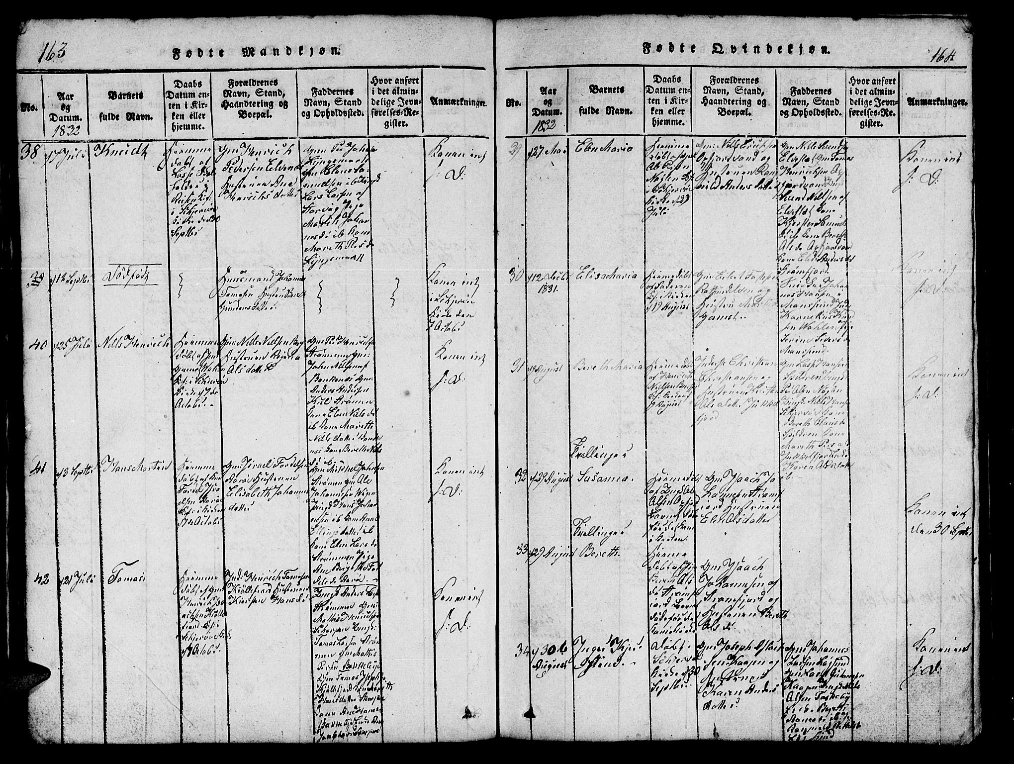 Skjervøy sokneprestkontor, SATØ/S-1300/H/Ha/Hab/L0001klokker: Parish register (copy) no. 1, 1825-1838, p. 163-164