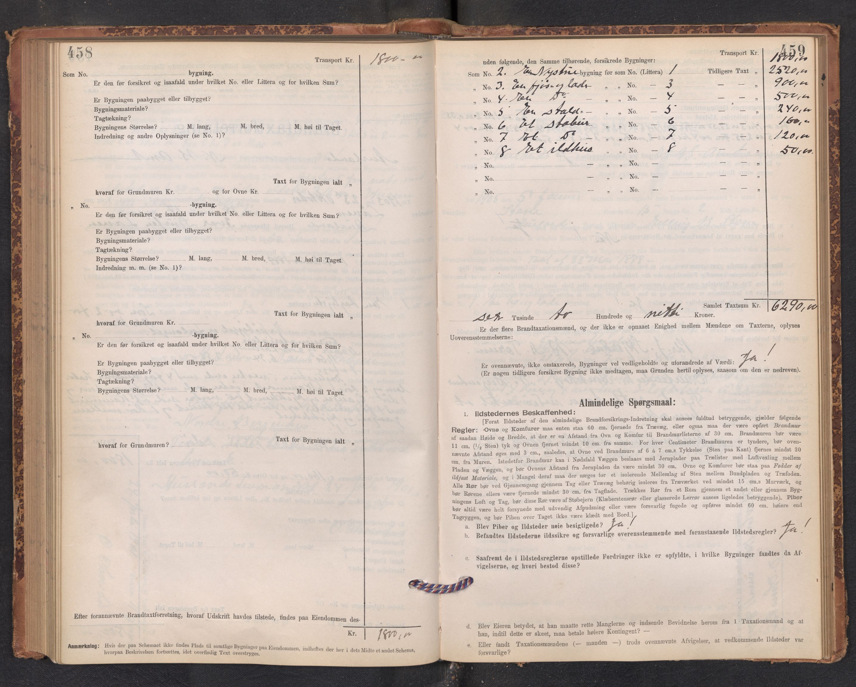 Lensmannen i Aurland, SAB/A-26401/0012/L0004: Branntakstprotokoll, skjematakst, 1895-1911, p. 458-459