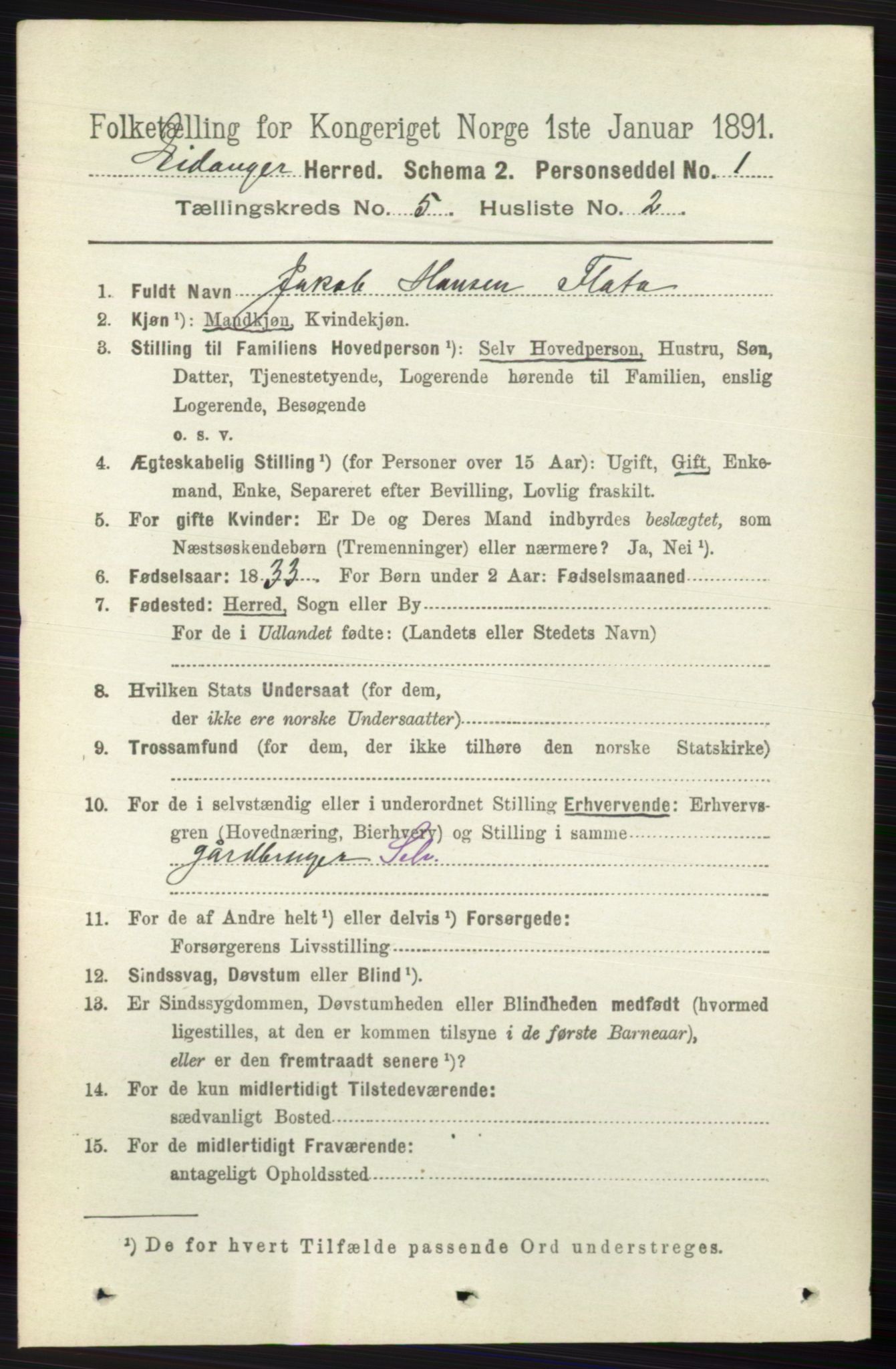 RA, 1891 census for 0813 Eidanger, 1891, p. 2273