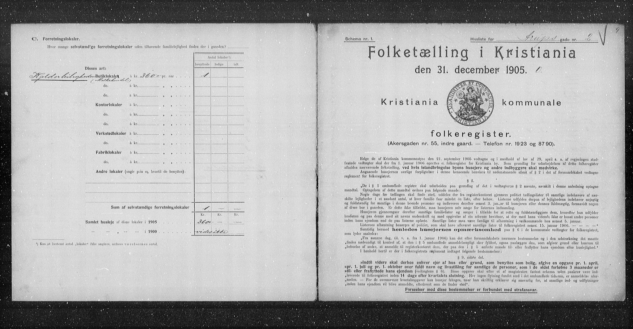 OBA, Municipal Census 1905 for Kristiania, 1905, p. 1107
