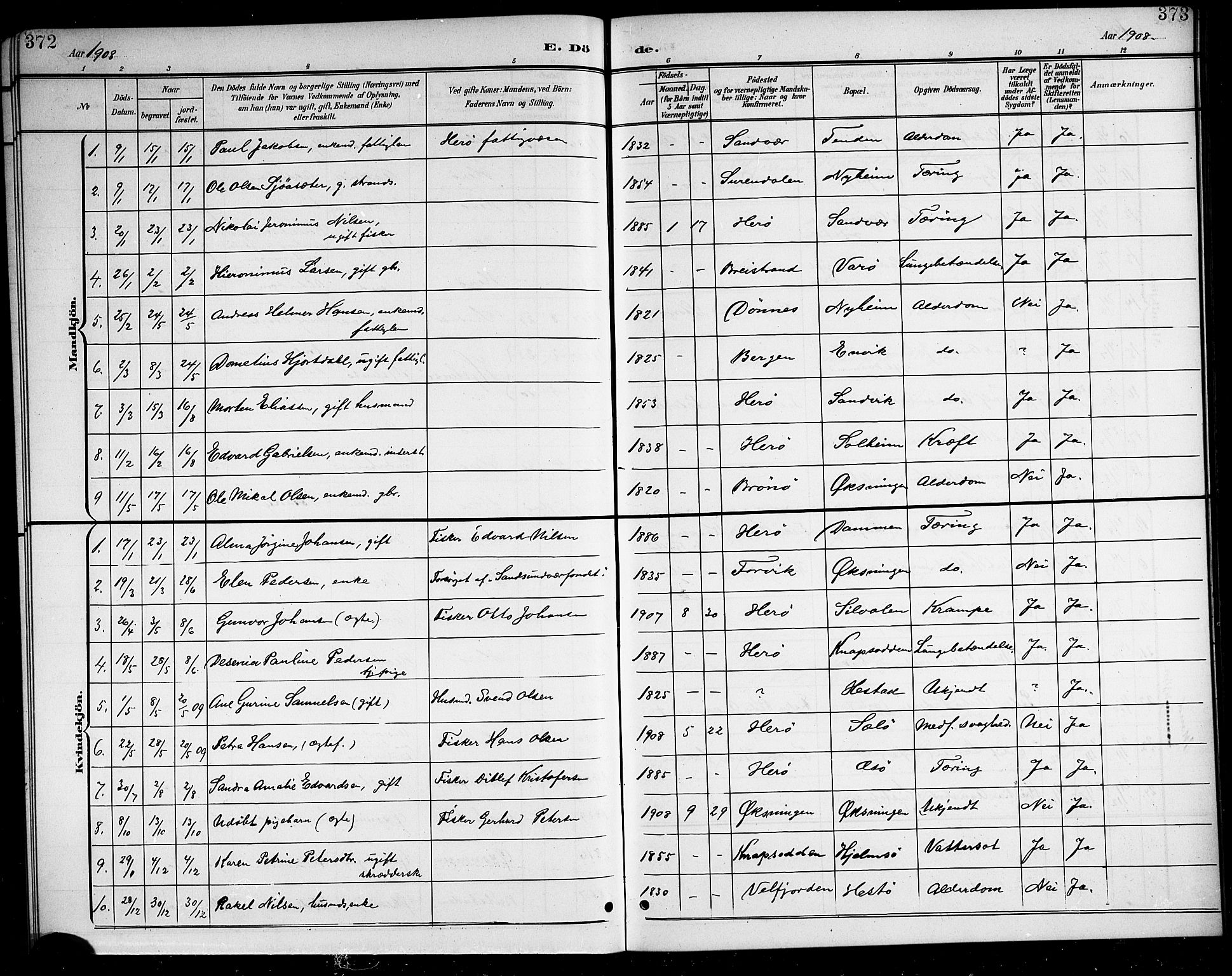 Ministerialprotokoller, klokkerbøker og fødselsregistre - Nordland, AV/SAT-A-1459/834/L0516: Parish register (copy) no. 834C06, 1902-1918, p. 372-373