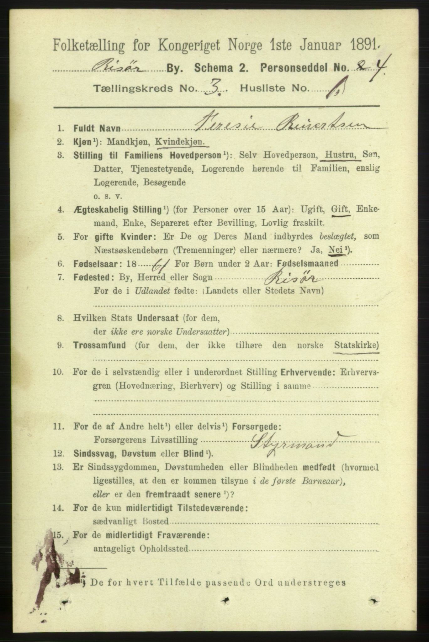RA, 1891 census for 0901 Risør, 1891, p. 3112