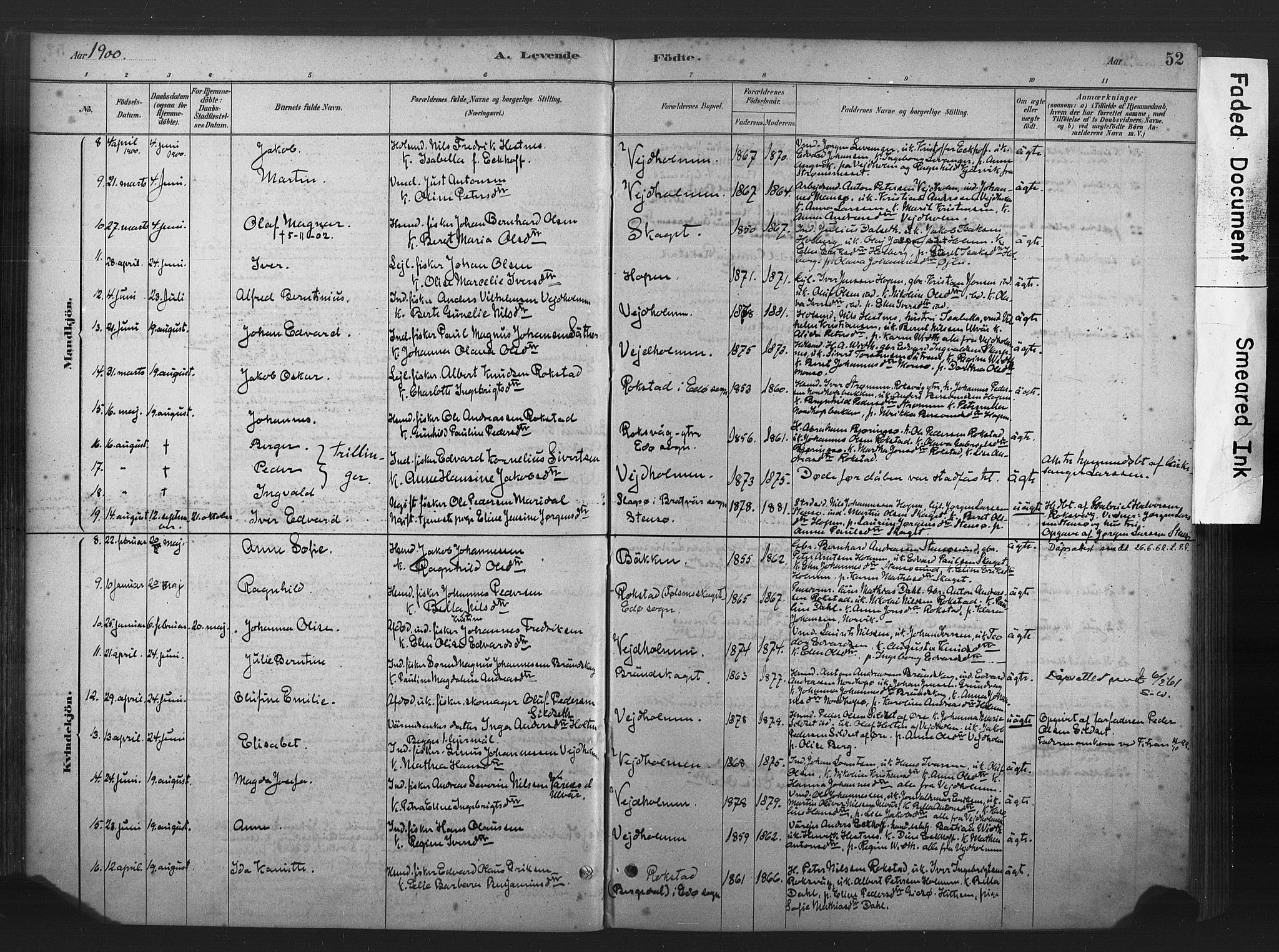 Ministerialprotokoller, klokkerbøker og fødselsregistre - Møre og Romsdal, AV/SAT-A-1454/583/L0954: Parish register (official) no. 583A01, 1880-1906, p. 52