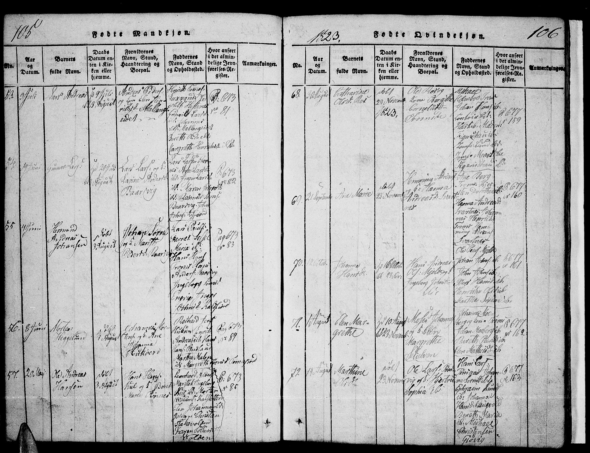 Tromsø sokneprestkontor/stiftsprosti/domprosti, SATØ/S-1343/G/Ga/L0007kirke: Parish register (official) no. 7, 1821-1828, p. 105-106