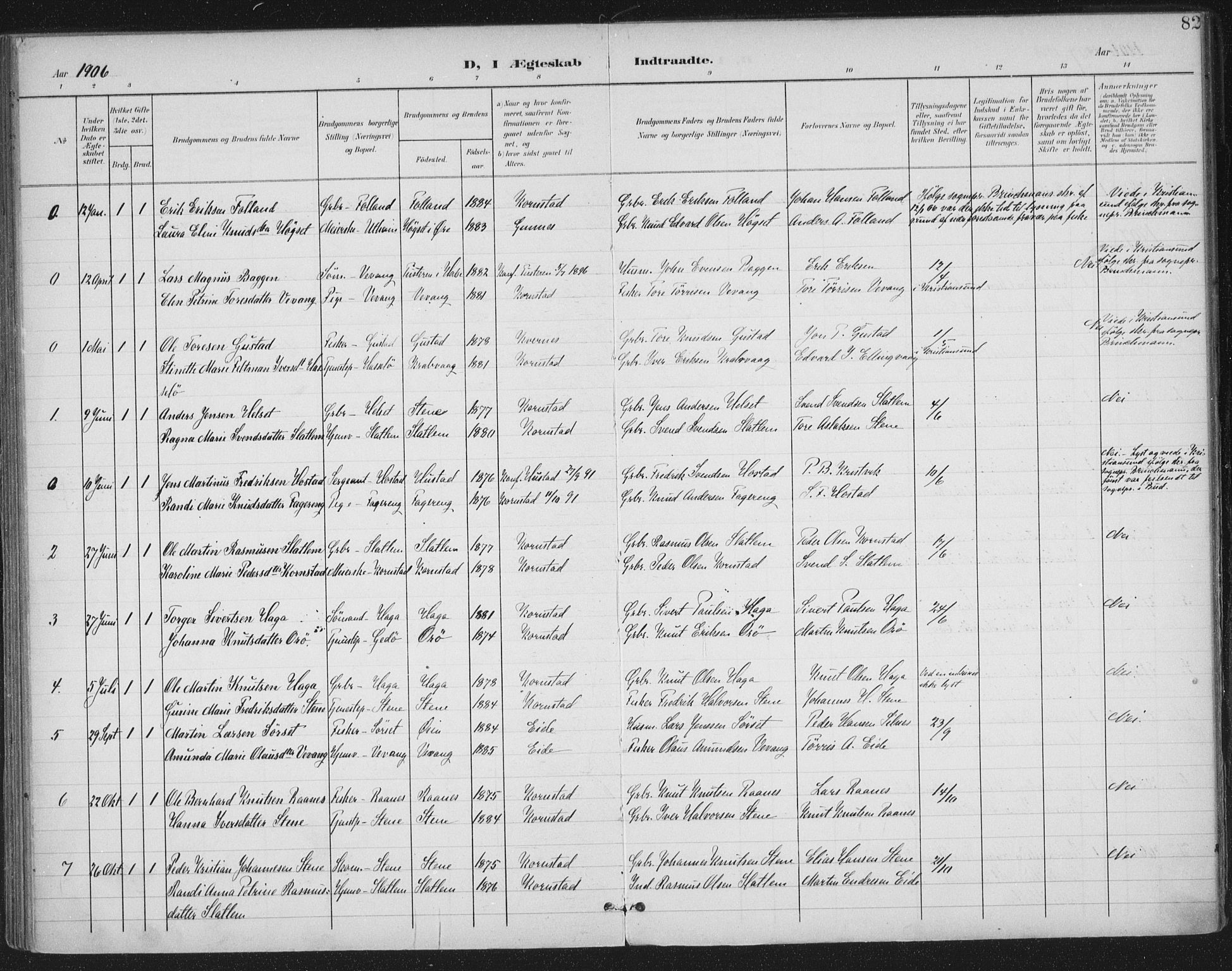 Ministerialprotokoller, klokkerbøker og fødselsregistre - Møre og Romsdal, SAT/A-1454/570/L0833: Parish register (official) no. 570A07, 1901-1914, p. 82