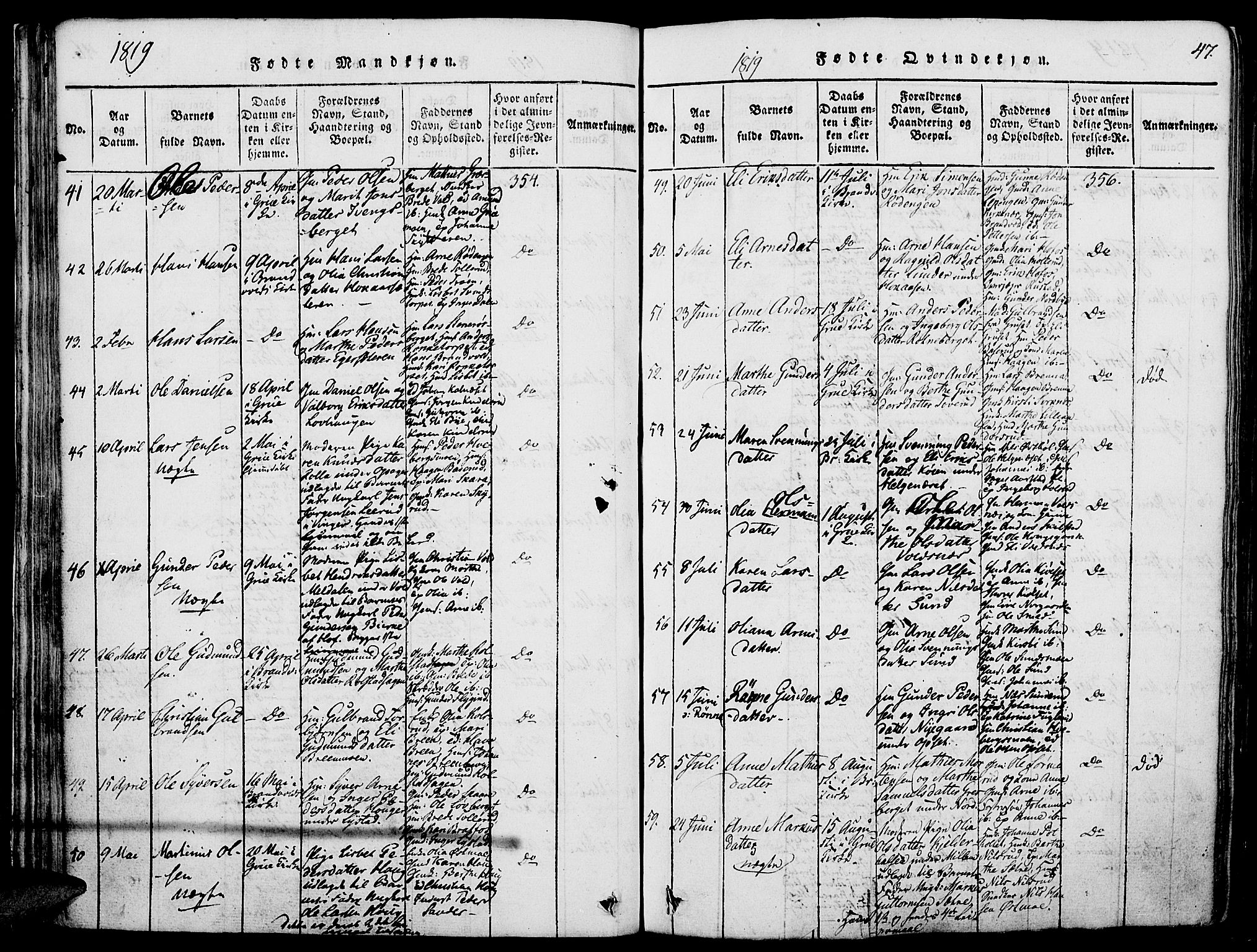 Grue prestekontor, AV/SAH-PREST-036/H/Ha/Haa/L0006: Parish register (official) no. 6, 1814-1830, p. 47