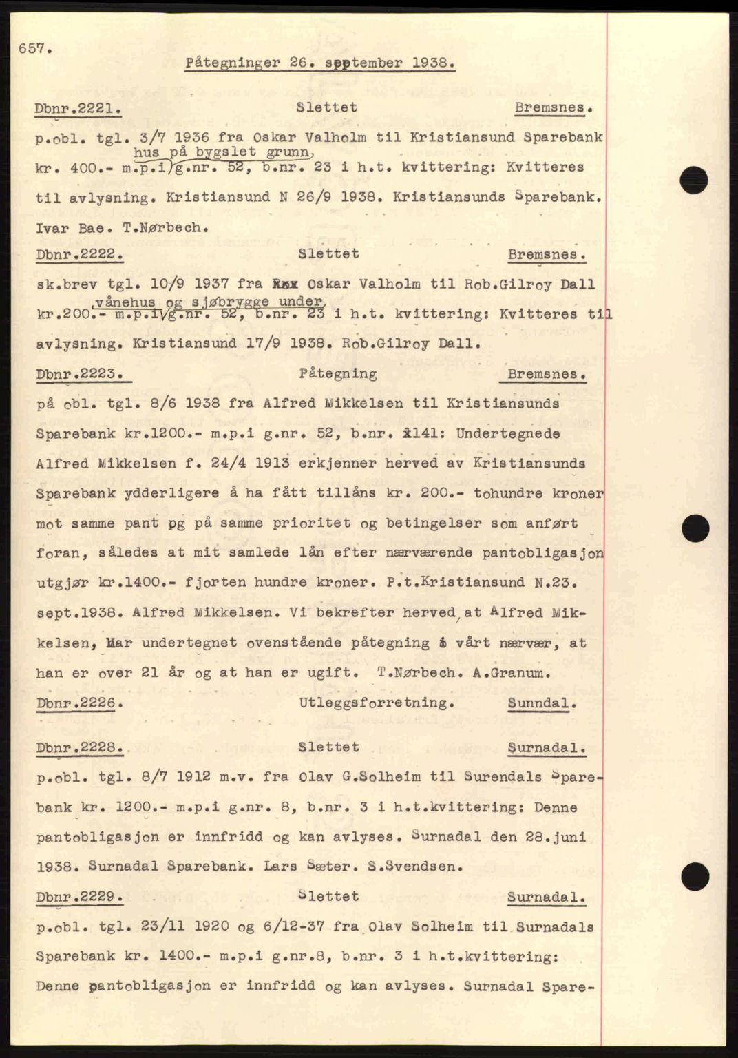 Nordmøre sorenskriveri, AV/SAT-A-4132/1/2/2Ca: Mortgage book no. C80, 1936-1939, Diary no: : 2221/1938