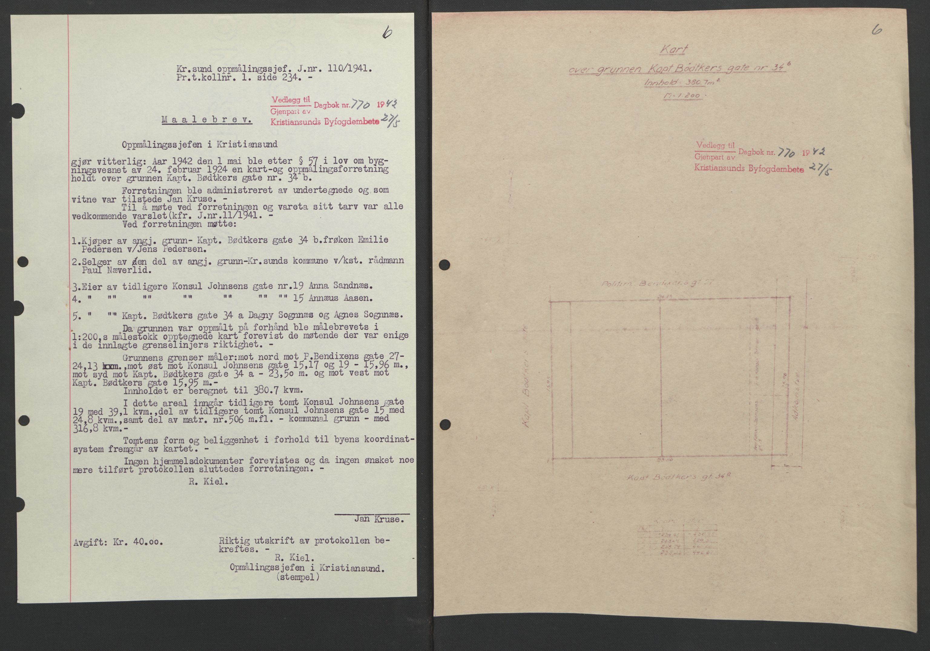 Kristiansund byfogd, AV/SAT-A-4587/A/27: Mortgage book no. 37, 1942-1945, Diary no: : 770/1942